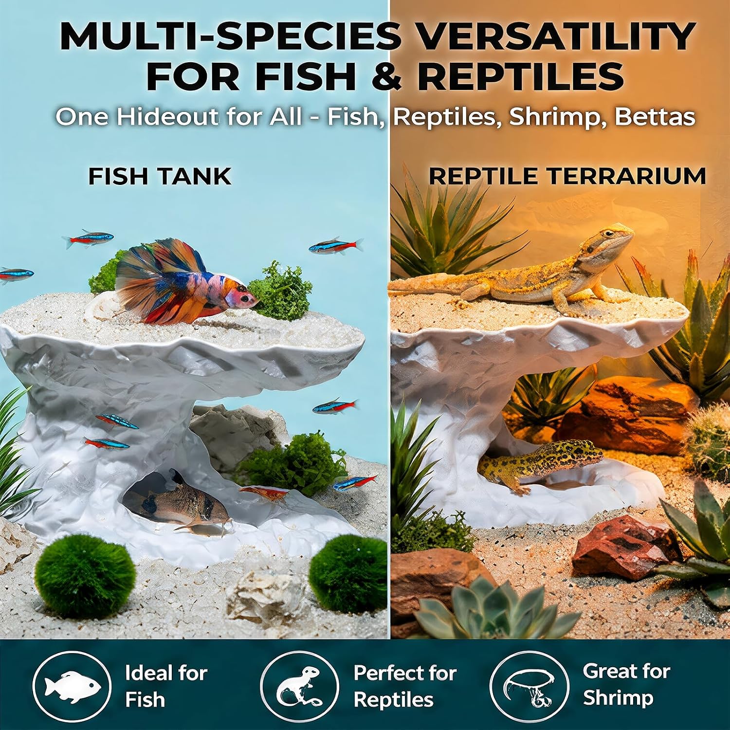 Aquarium Cave Tunnel Hideout,Vertical Tower Cliff Tower Fish Tank Cave Tunnel with Shelter, Heavy-Duty Aquarium Underground Cave Hideout for Fish, Reptiles, Shrimp, Bettas