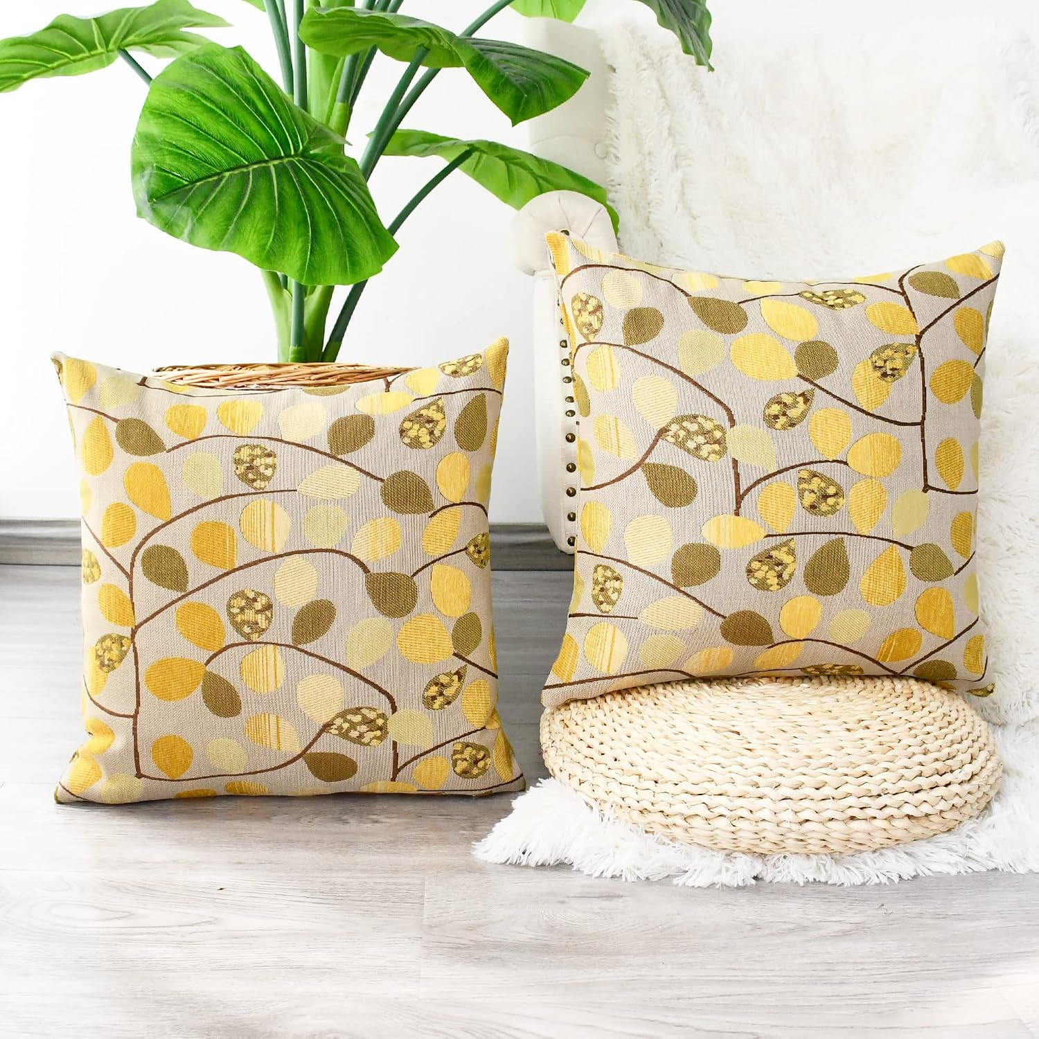 CaliTime Decorative Throw Pillow Covers 18 X 18 Inches Ecru Gold image 3