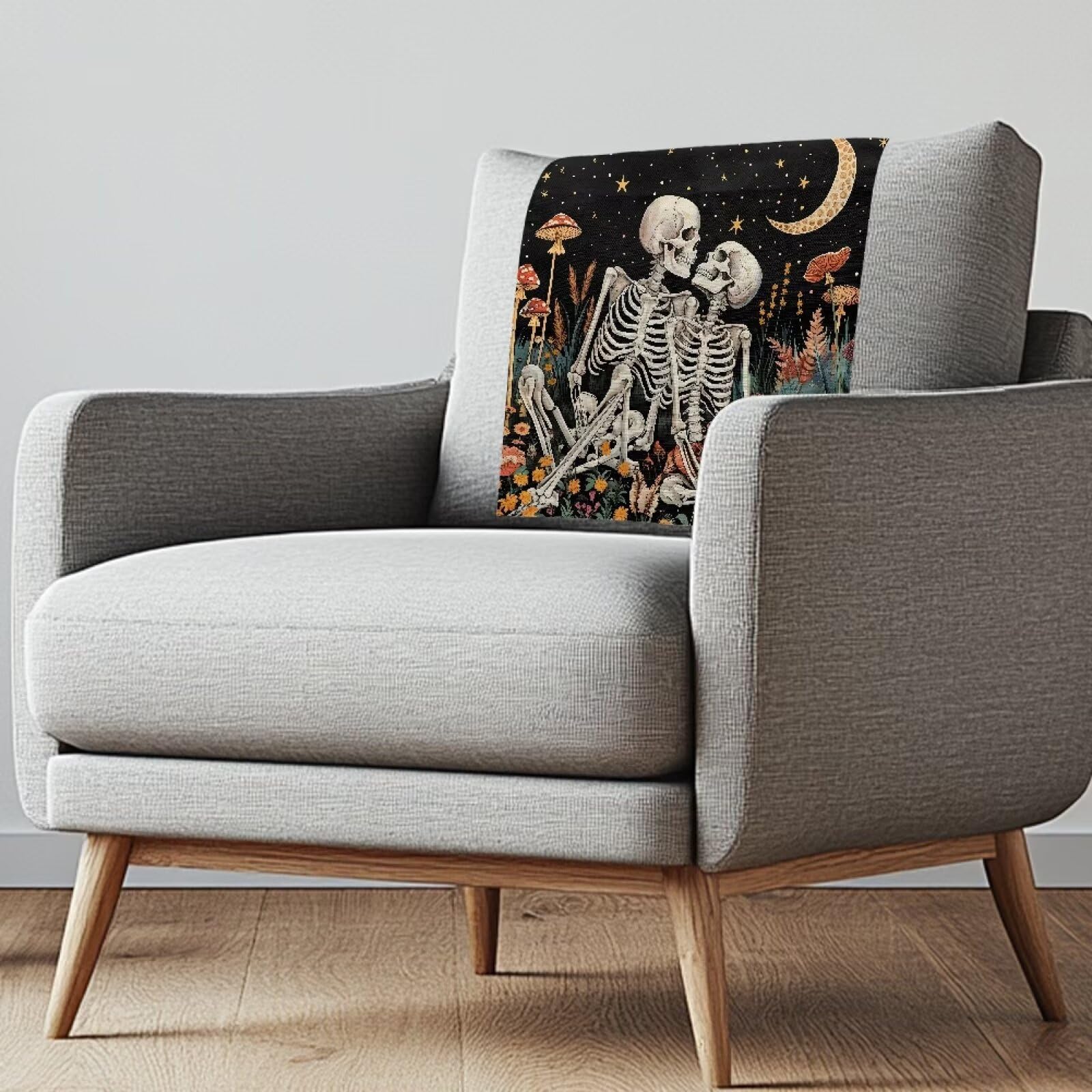 NETILGEN Couple Skeleton Mushroom Recliner Headrest Protectors, Wrinkle-Free Sofa Headrest Protective Cover Washable Furniture Slipcovers Head Rest Cover for Theater Seat Cover 1 Pack — image 1