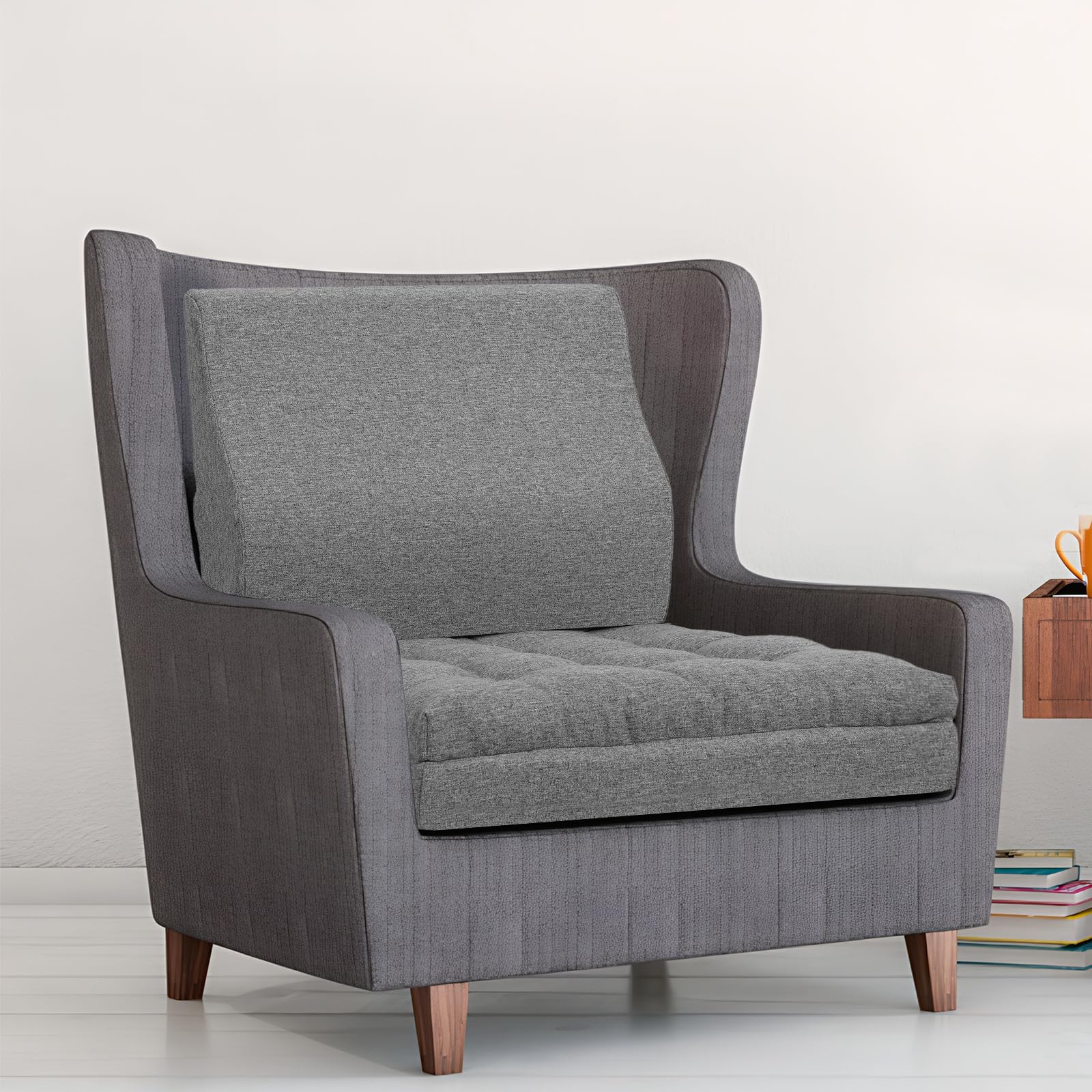 GOFORIT Sitzkissen mit Rückenkissen Set, Sitzerhöhung für Ältere, Zweilagiges Memory-Schaum Stuhlkissen, Ergonomisch Lendenwirbelkissen für Sessel, Sofa, Liegestuhl, Groß, rutschfest, Grau