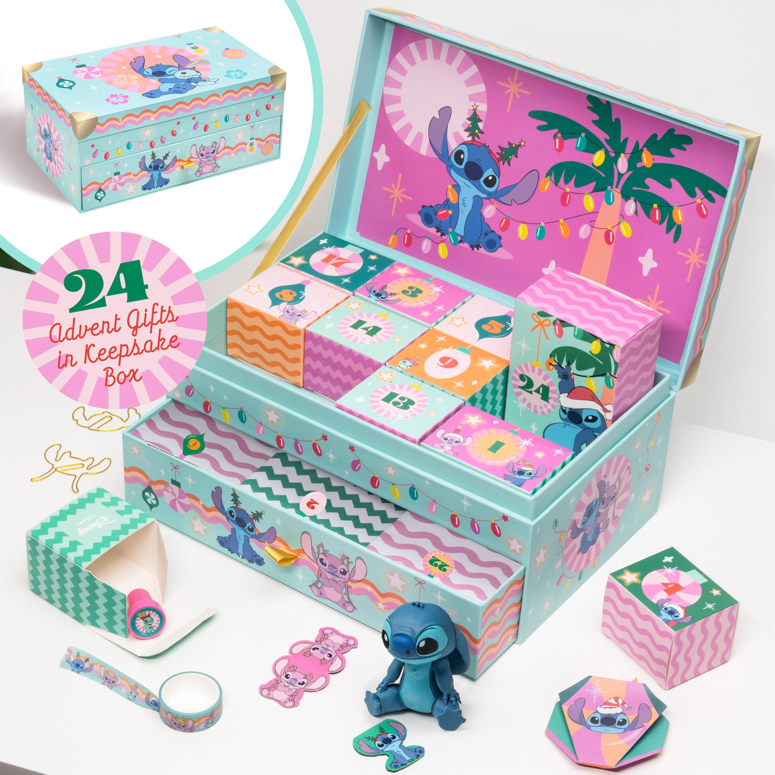 Stitch Keepsake Christmas Box, 24 Days of Stitch Gifts & Stationery Surprises, Countdown to Christmas - Image 3