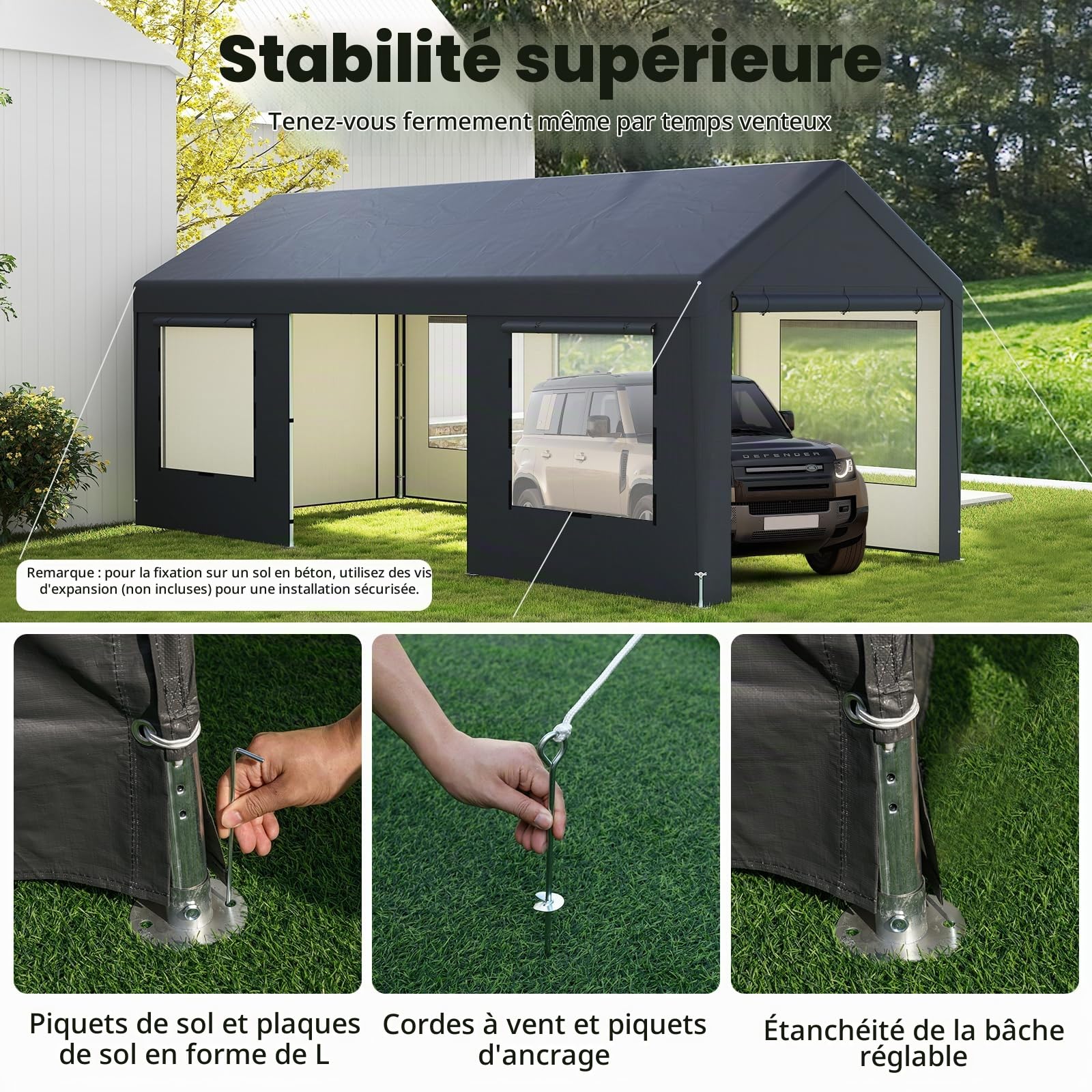 GOPLUS Abri Tente Garage 3x6 M, Tente de Stockage, Carport Résistant aux Intempéries, avec Couverture et 8 Parois Amovibles, pour Fêtes, Stands de Marché, Bateaux,Voitures, Gris