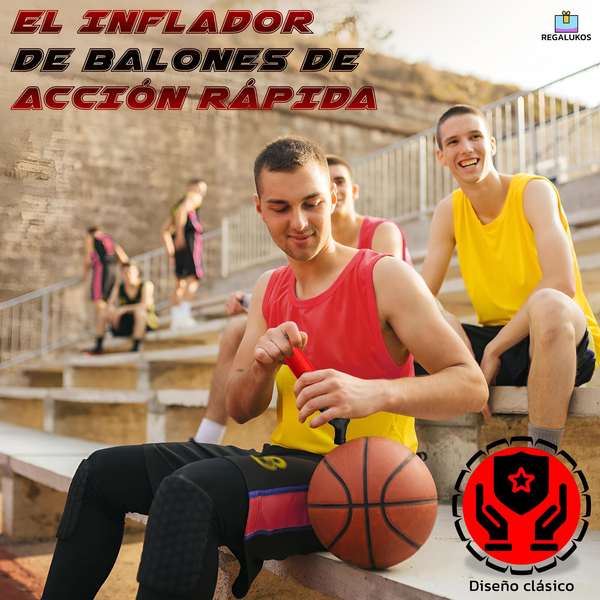 Inflador Balones + 5 Agujas de inflado + Bolsa Tela Negra para Guardar Inflador | Hinchador Balones de Fútbol, Baloncesto, Balonmano, Voleibol, Rugby, etc.
