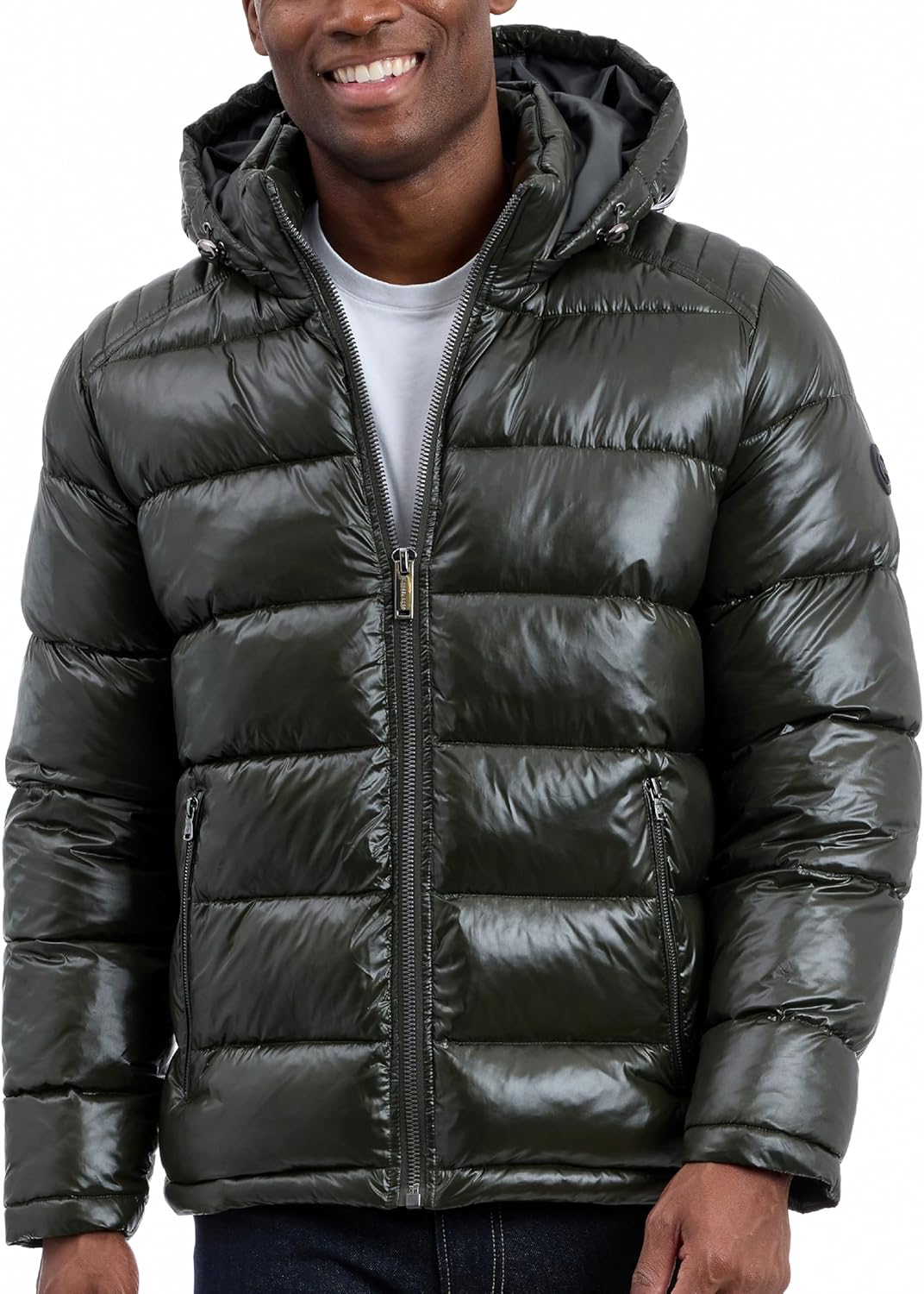 Michael Kors mens Shine Hooded Puffer Jacket, Heavy Winter Jackets for Men, Water Resistant