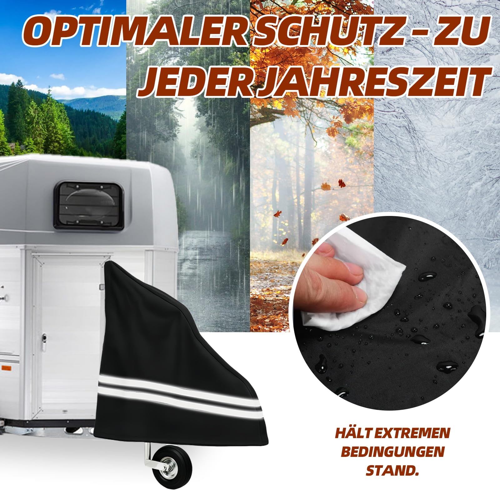 Deichselabdeckung Pferdeanhänger Universal Deichselhaube | 600D Oxford-Gewebe, PVC-beschichtet, 4-Jahreszeiten-Schutz, Reflektorstreifen, Klickverschluss, für Pferde- & Wohnwagen.