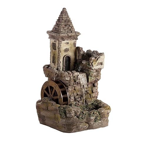 Alpine Corporation USA1164 Outdoor Floor Tiered Fairy Castle Waterwheel Water