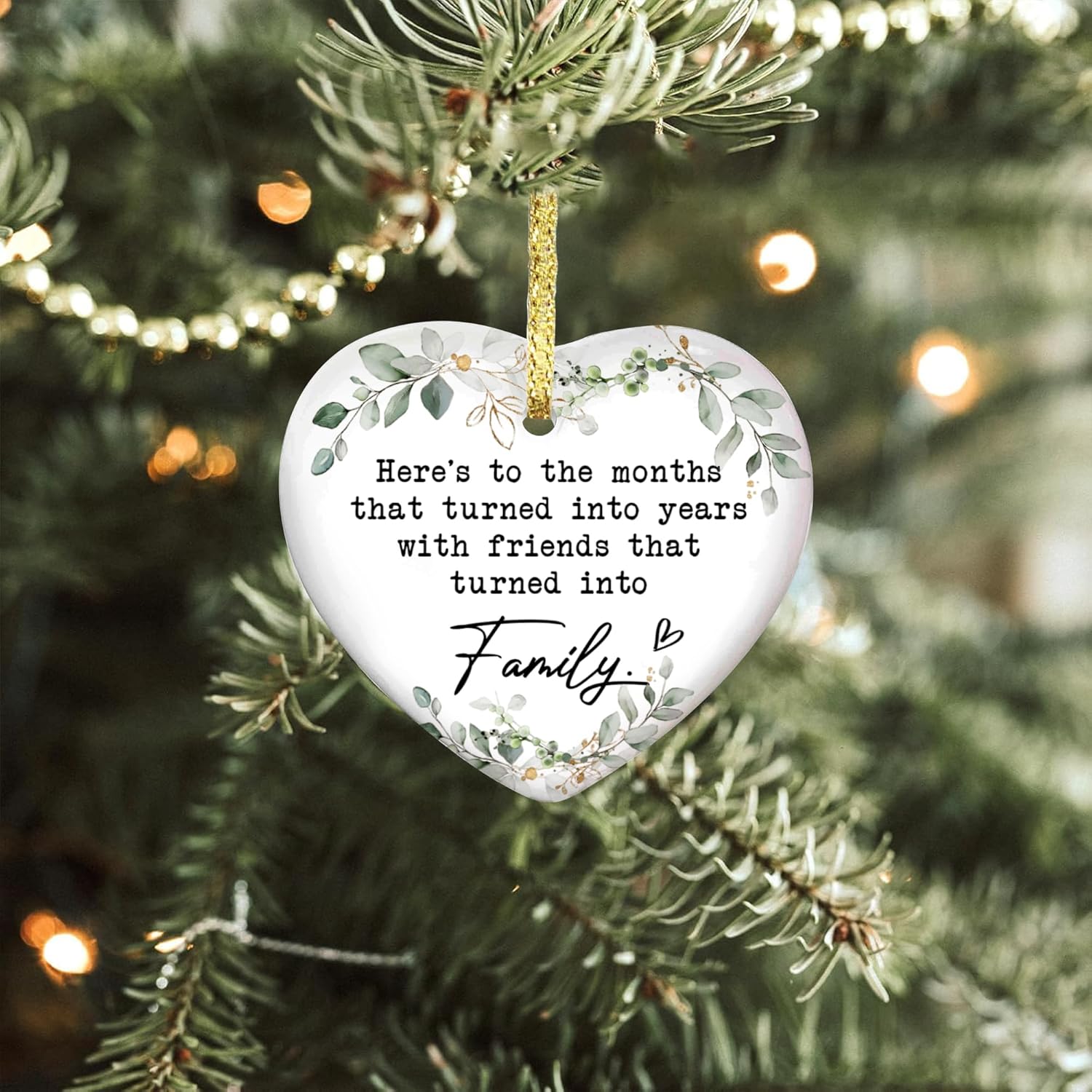 GOSSBY Friendship Ornament for Women for Friend - Friends That Turned into Family - Heart-Shaped Ceramic Xmas Decoration for Tree 2025 - Image 7