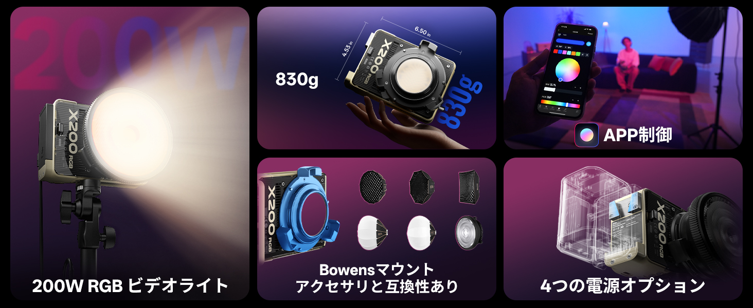 Amazon | [公式旗艦店] ZHIYUN MOLUS X200 RGB Combo 200W ビデオ