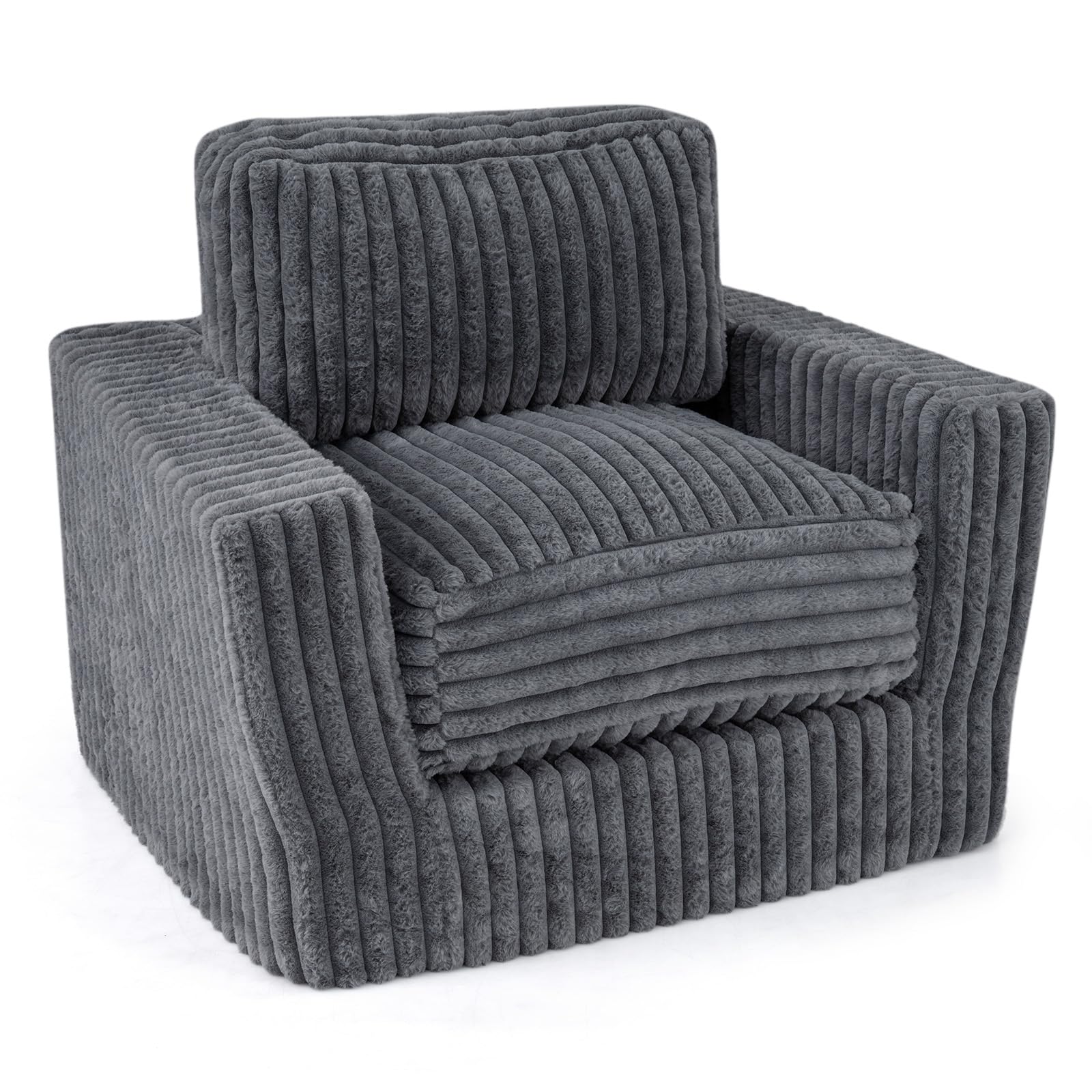 COSTWAY Single Foam Sofa for Small Spaces, Corduroy Lazy Floor Sofa Furry Boneless Chair with Filling, Removable Cover & Cushion, Comfy Lounge Seat Floor Accent Couch for Living Room Bedroom, Grey