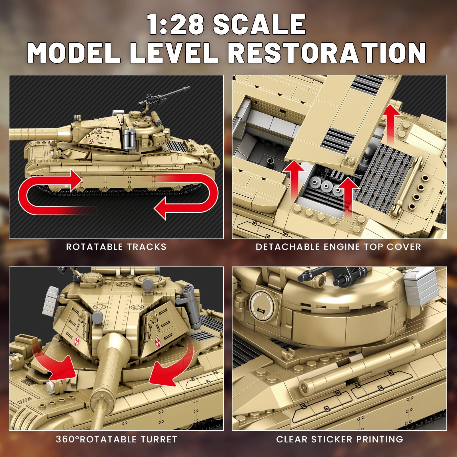 Reobrix 60TP Tank (77036) - Set da collezione con licenza ufficiale da 1128 pezzi, in scala 1:28, per appassionati di militari, adulti e ragazzi