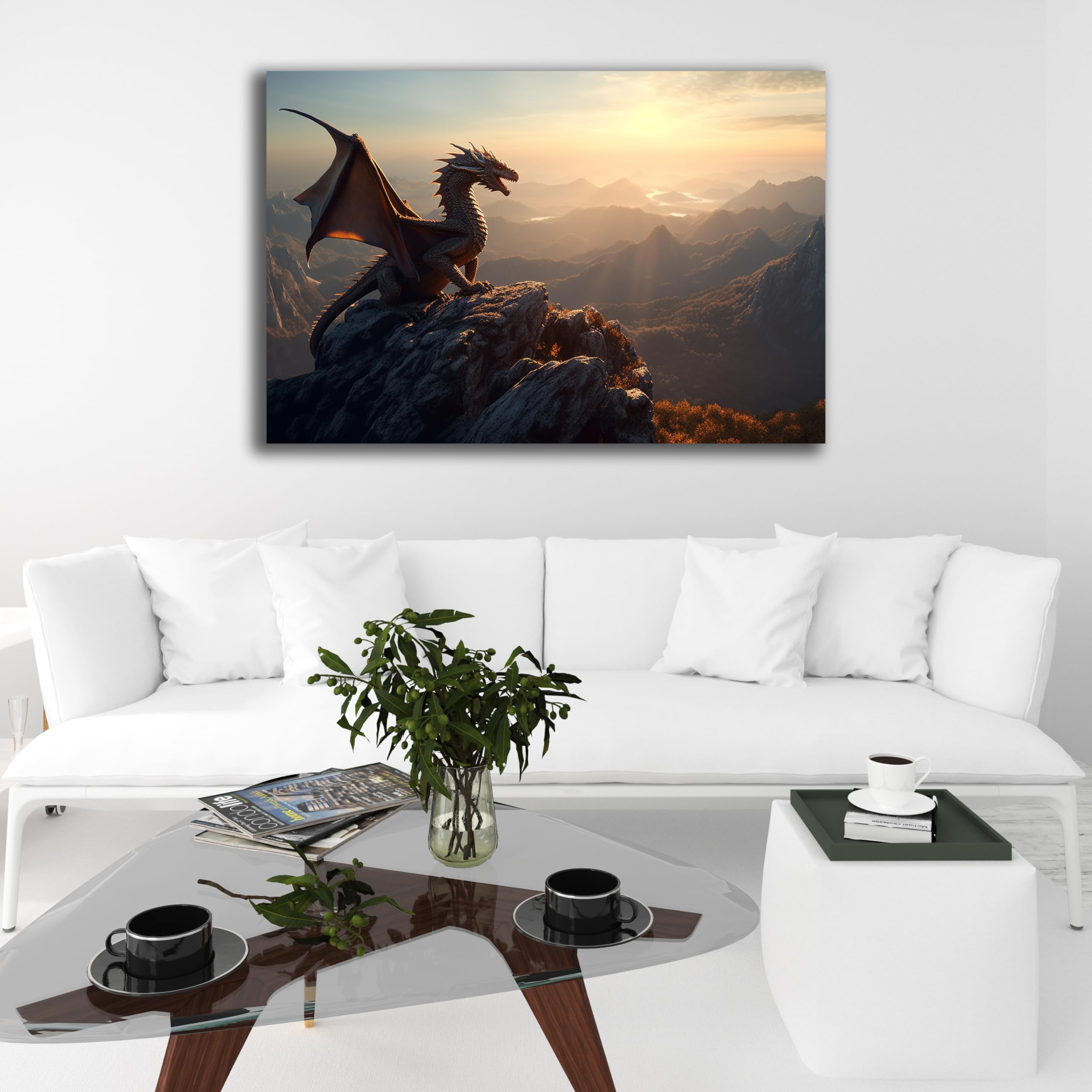 DARO Design - Wand-Bild auf 6mm HDF 84x56 cm Drache Fels Fernblick - Wand-Deko Bilder Geschenk