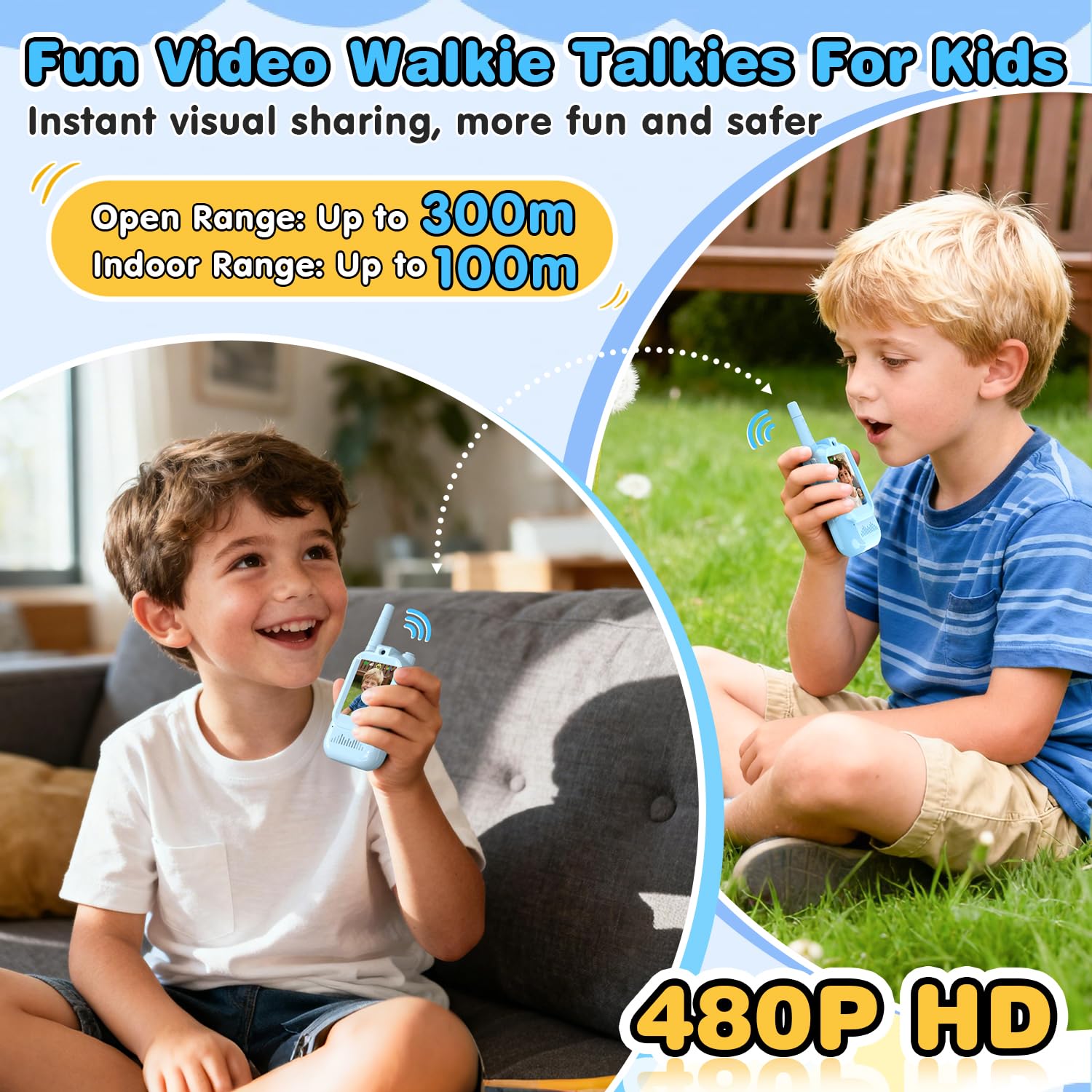 Juguetes Vídeo Walkie Talkie Niños, Azul 2 Piezas 1000FT Recargable Walkie Talkie con Cámara HD & Cambiador de Voz para Niños y Niñas de 3-12 Años, Exteriores, Camping, Senderismo Regalo Walky Talky