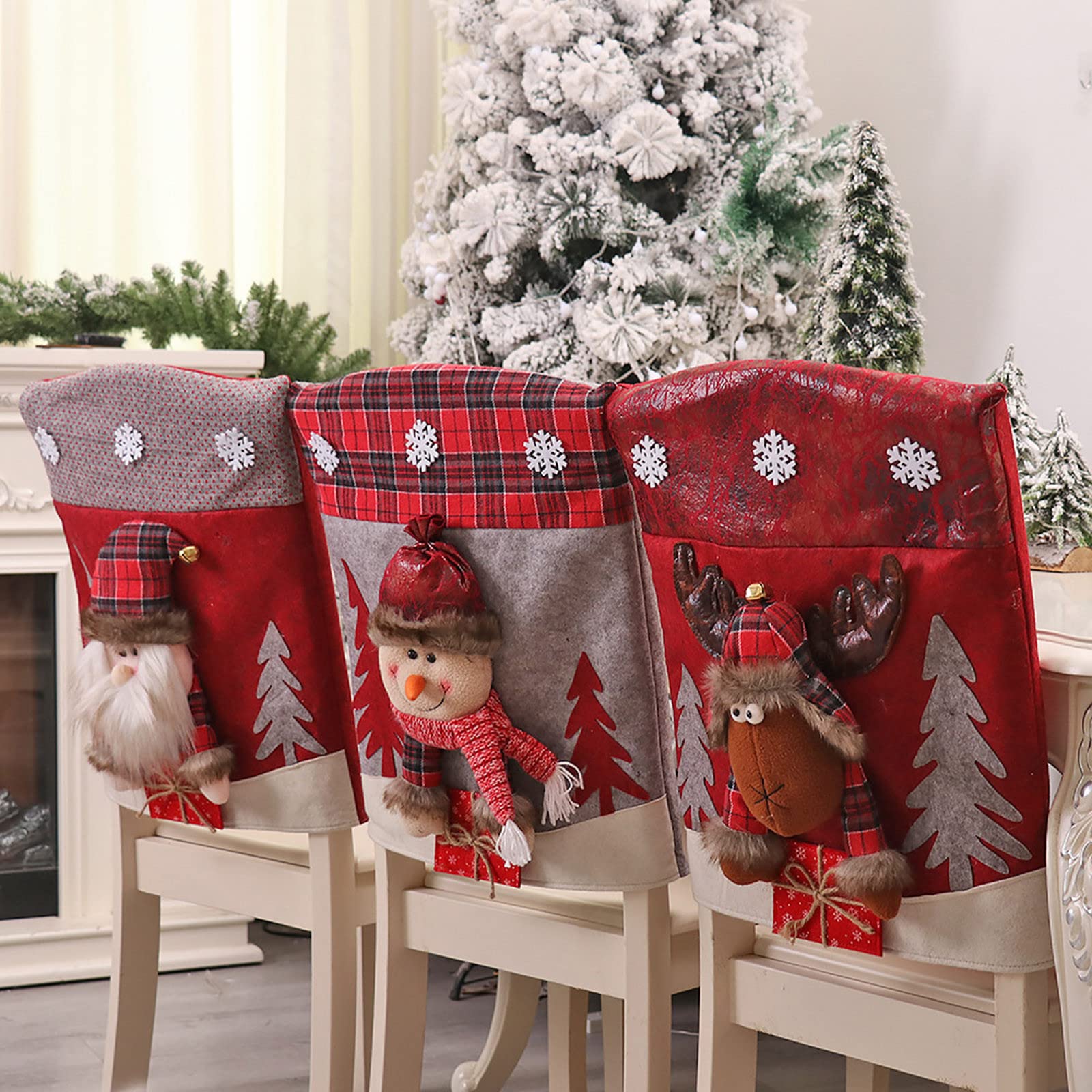 Stuhlbezug Mit Weihnachtsmann, Schneemann, Flanell, Leinen, Für Urlaub