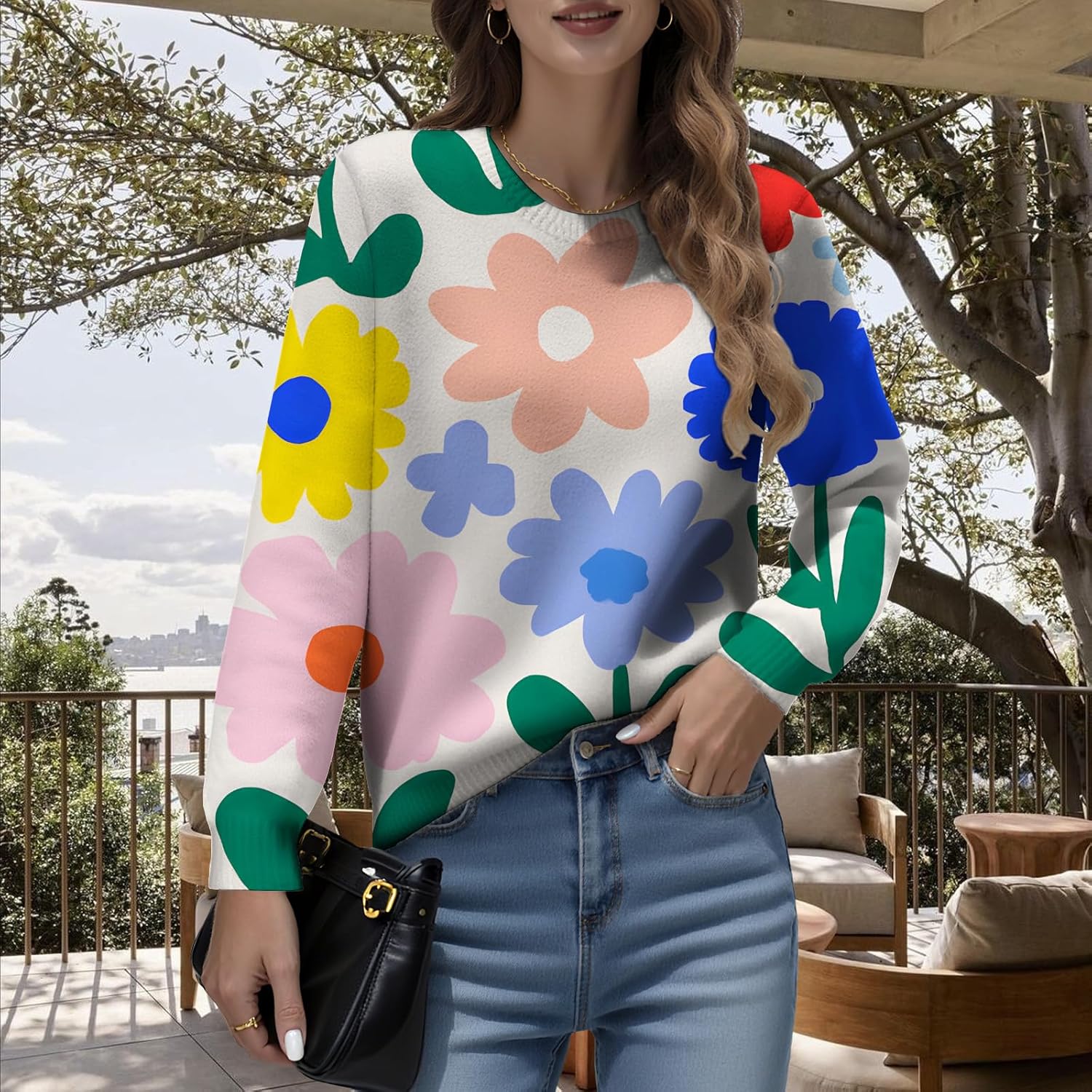 LIZALIG Women Top Pink Long Sleeve Flower Pattern Lightweight Soft Fashion Casual Floral Print for Fall Outfits - Image 5