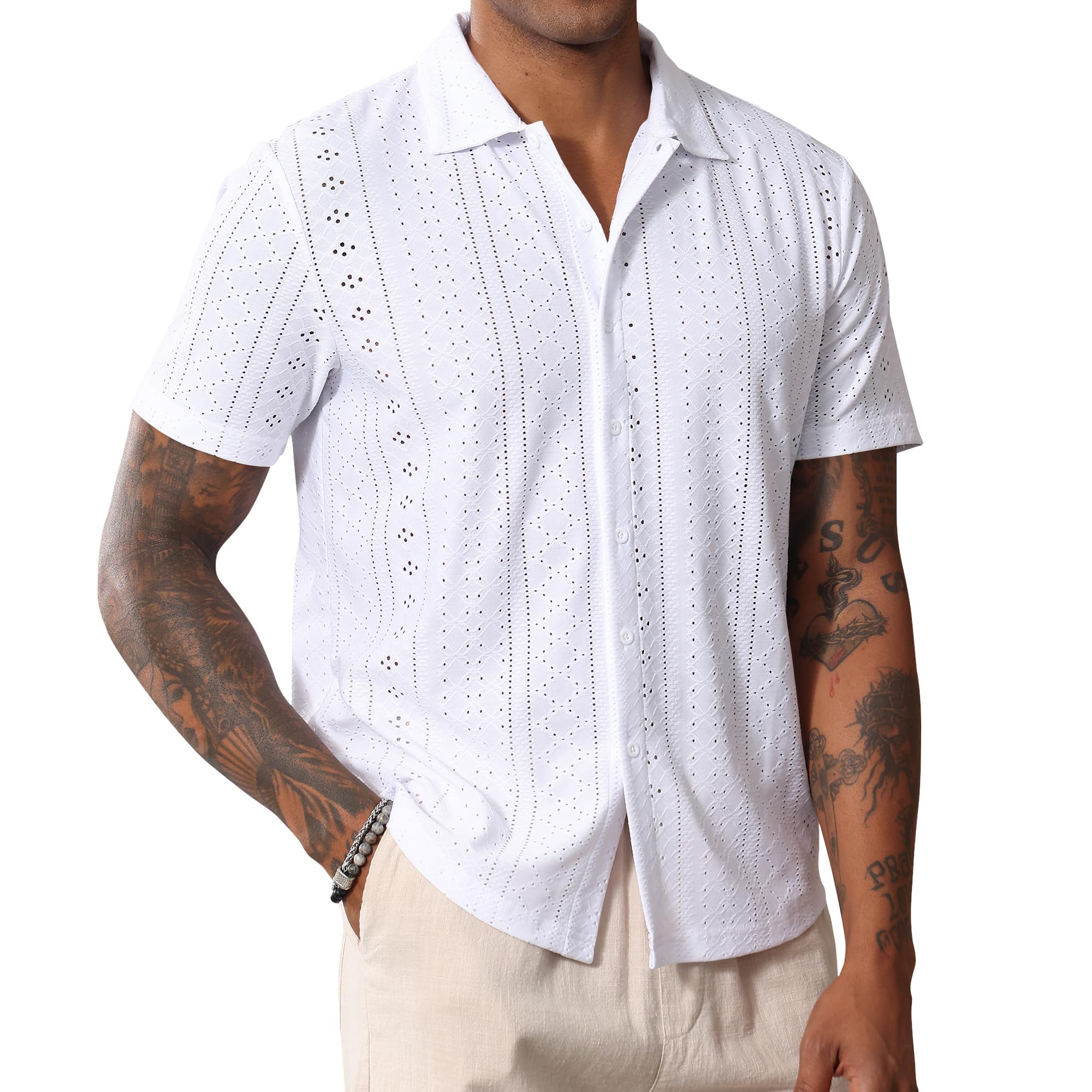 Chemise à manches courtes boutonnée à col cubain pour homme