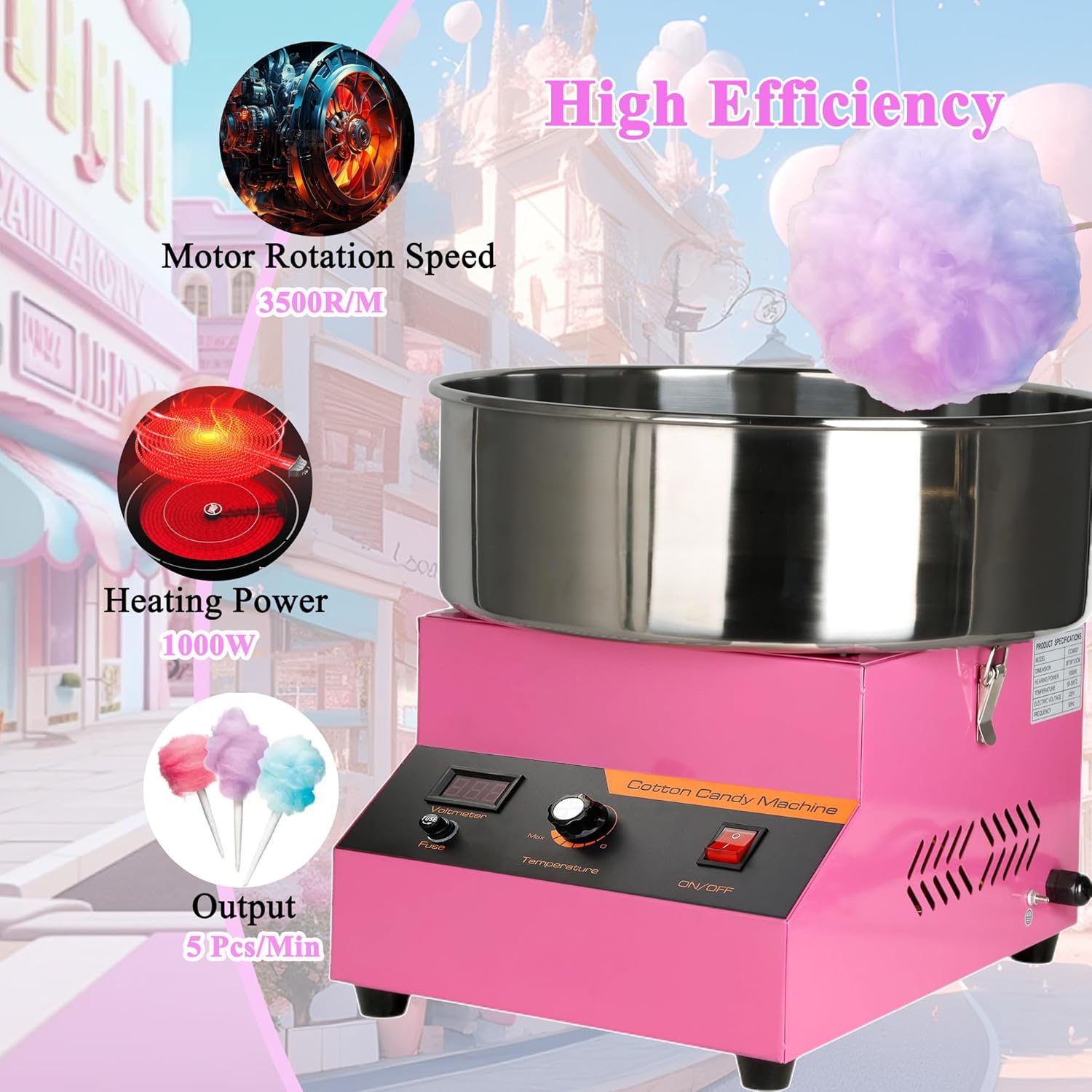 Cotton Candy Machine, Cotton Candy Maker, 1000W Electric Cotton Candy Maker Machine, Quick 3-4 Min Preheat, Commercial Cotton Candy Maker for Home, Events, Parties, and Small Business