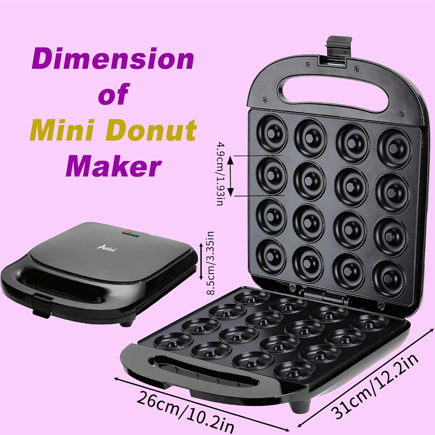 Atikul's Mini Donut Maker Machine Updated Doughnut Waffle Pancake Cake mini donuts Maker Non-stick Kid's friendly Double-Side Heating16 Small Donuts fryer Machine for Instant Breakfast (Black)