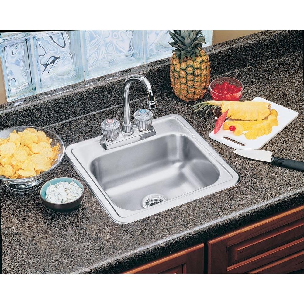Elkay NES15152 Neptune Top Mount 2 Hole Single Bowl Kitchen Sink Stainless Steel