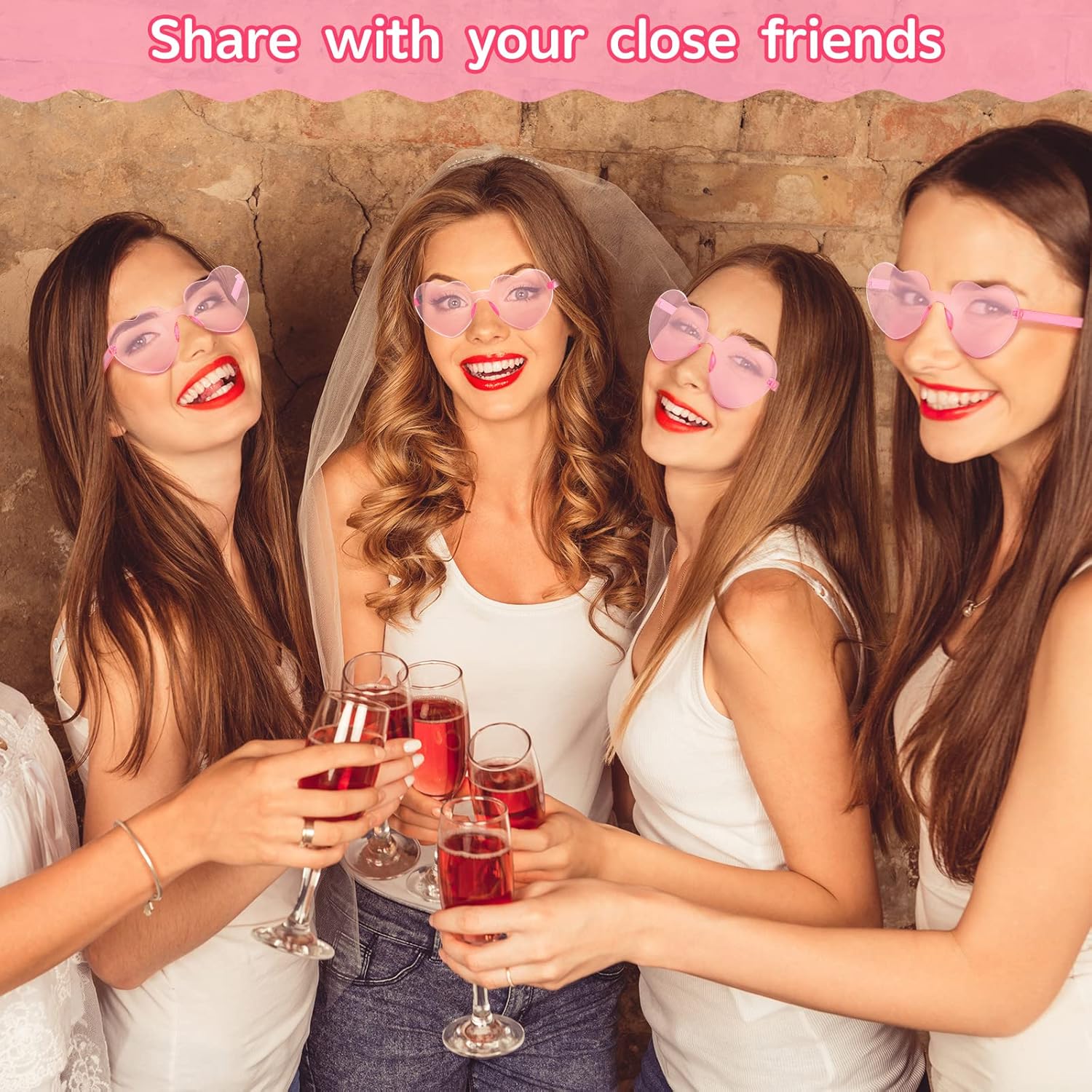 Konohan 50 Pairs Heart Shaped Sunglasses Bulk, Women Colorful Rimless Transparent Heart Glasses for Valentine's Day Party - Image 5