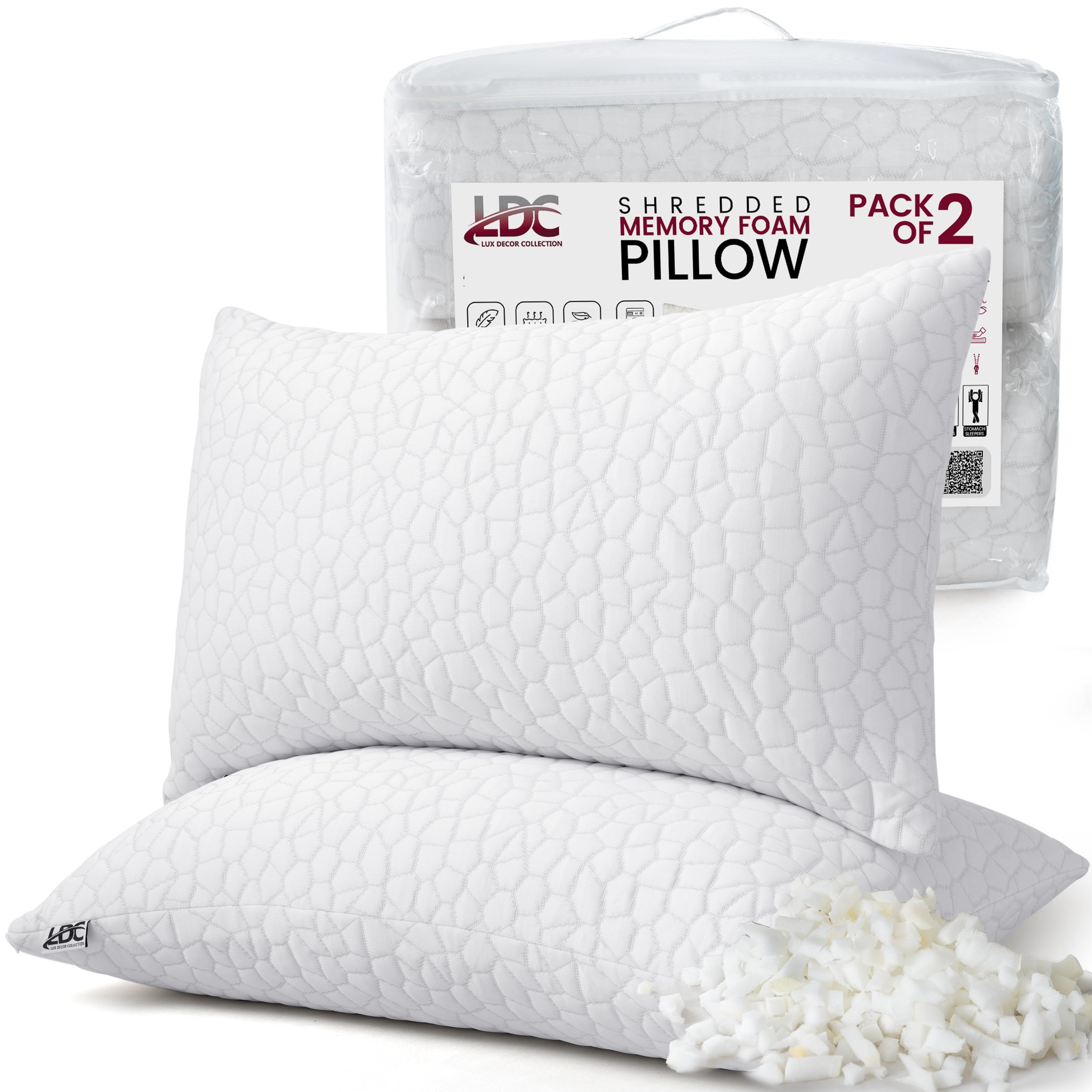 Amazon.com: Lux Decor Shredded Memory Foam Pillows 2 Pack with