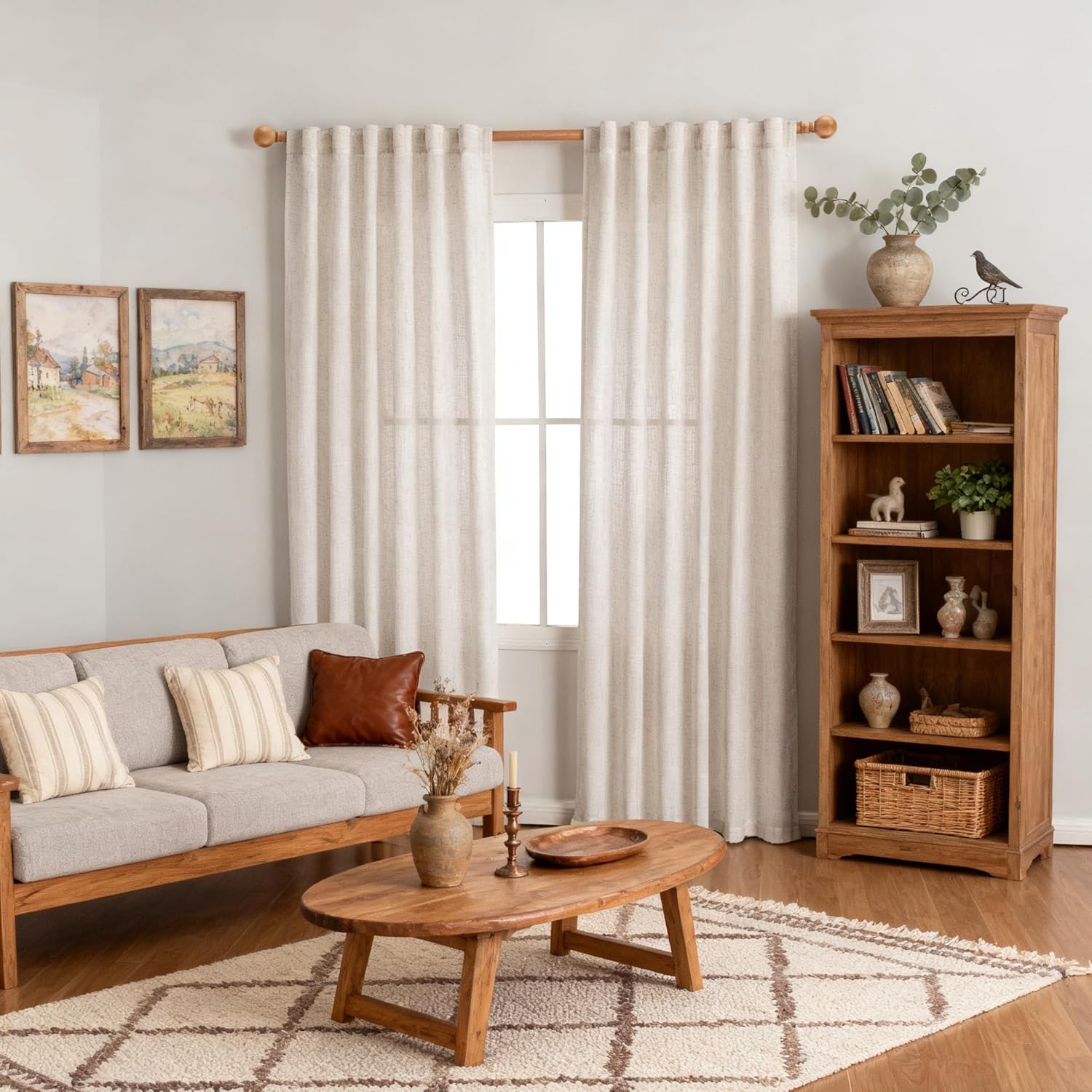 MYSKY HOME 90 Inches Long Curtains for Living Room, Semi Sheer Curtains & Drapes 2 Panels Set Natural Linen Curtain Farmhouse Country Style Back Tab Draperies for Sliding Glass Door, 50" Wide - Image 2