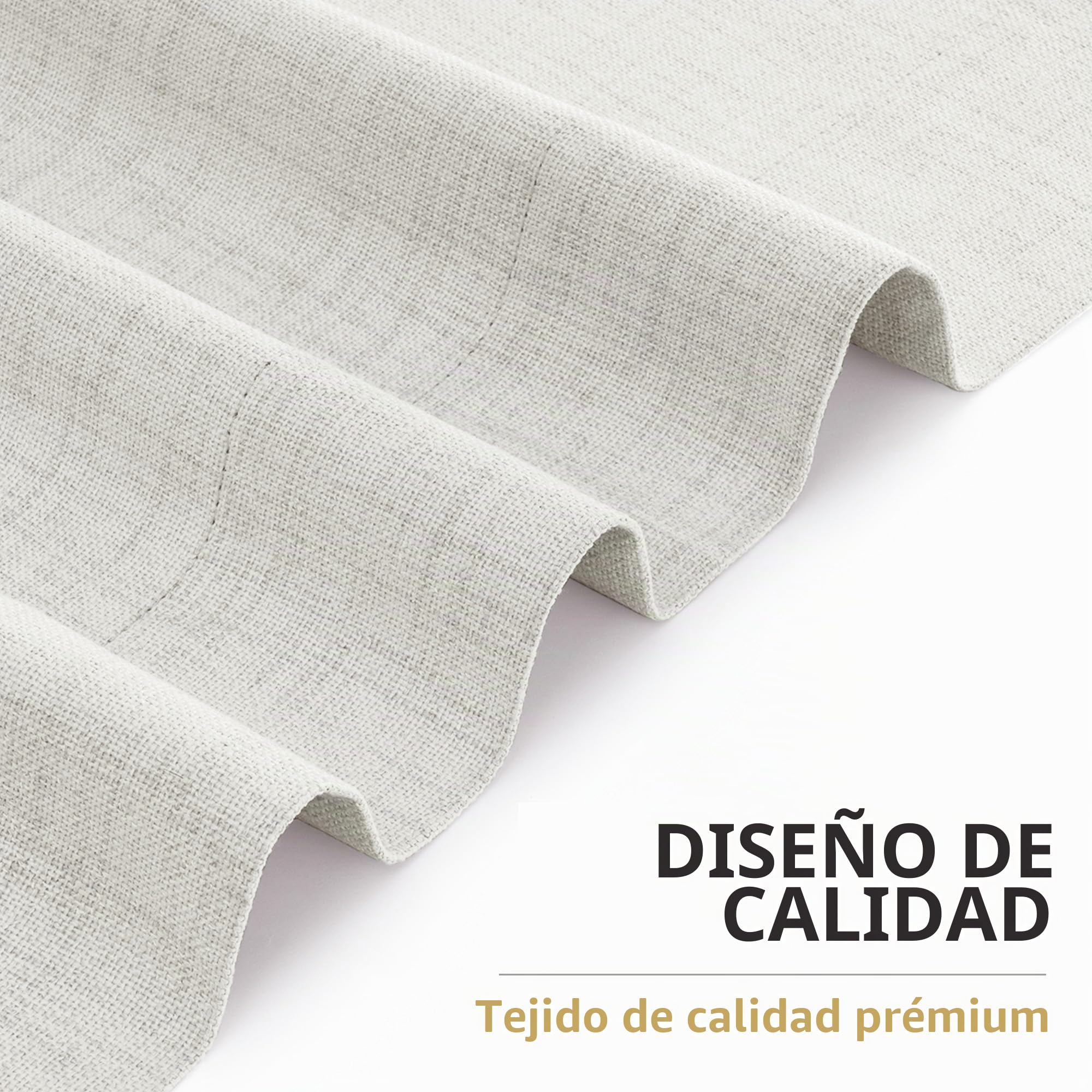Cortinas 100% Opacas con Trabillas Ocultas, Efecto Lino, Juego de 2 Cortinas Opacas con Pasabarras para Dormitorio o Salón – Alto 245 x Ancho 140 cm, Beige