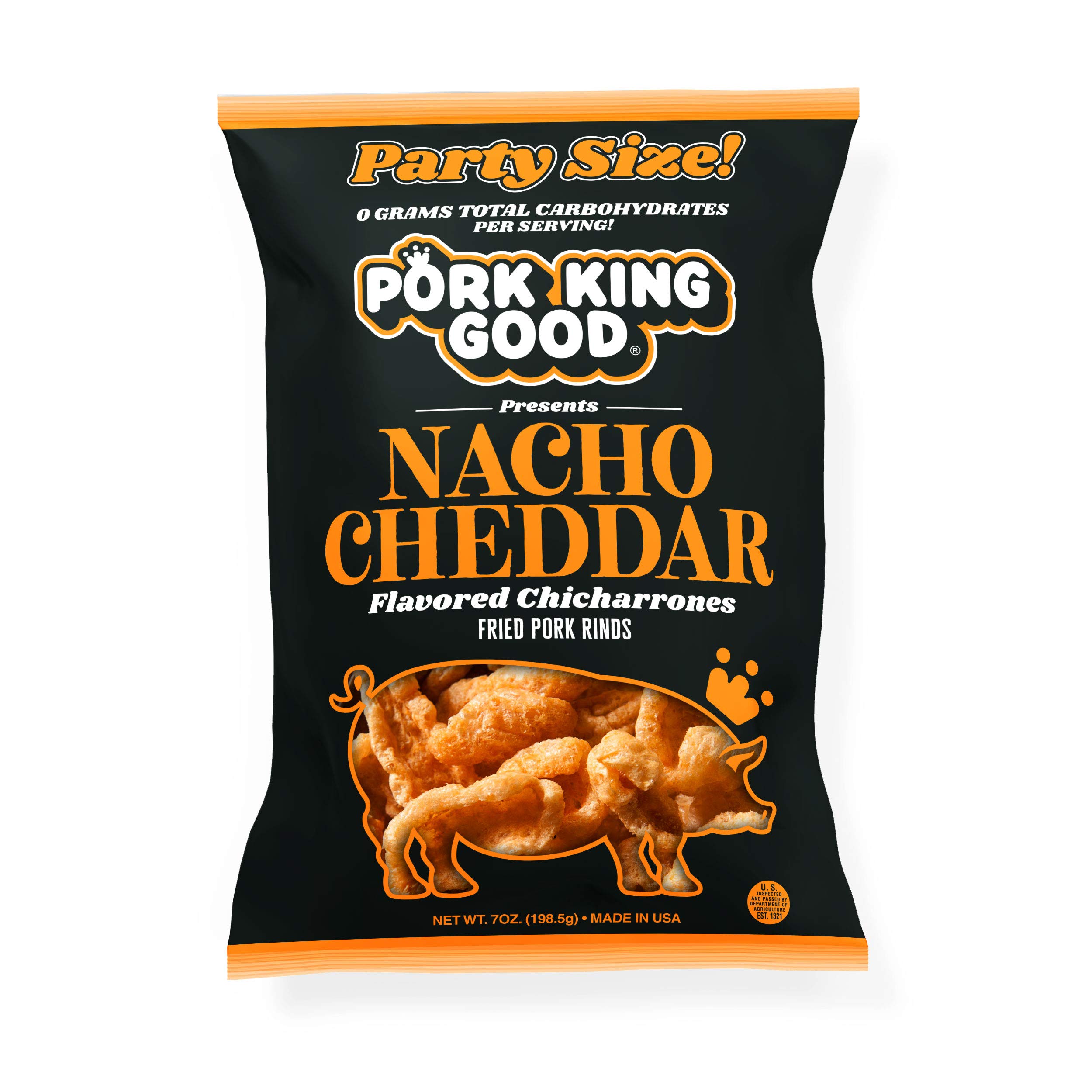 Pork King Good Nacho Cheddar Pork Rinds 7 OZ FAMILY SIZE (Chicharrones -  Keto Snacks) - Amazon.com