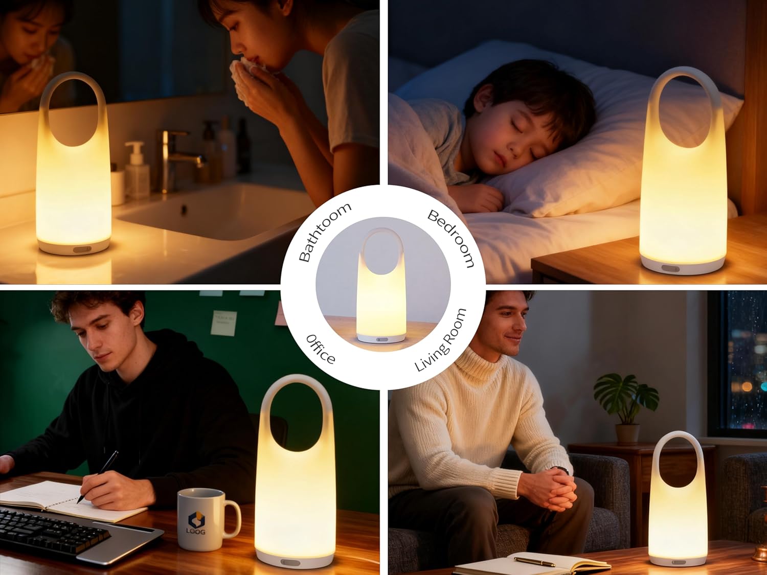Portable Night Light Table Lamp 2 in 1 Charging LED Camping Lantern Waterproof 3-Levels Dimming&Silicone Shell Shatterproof Survival Kits for Indoor Outdoor Home Emergency Light Power (Warm Colors)