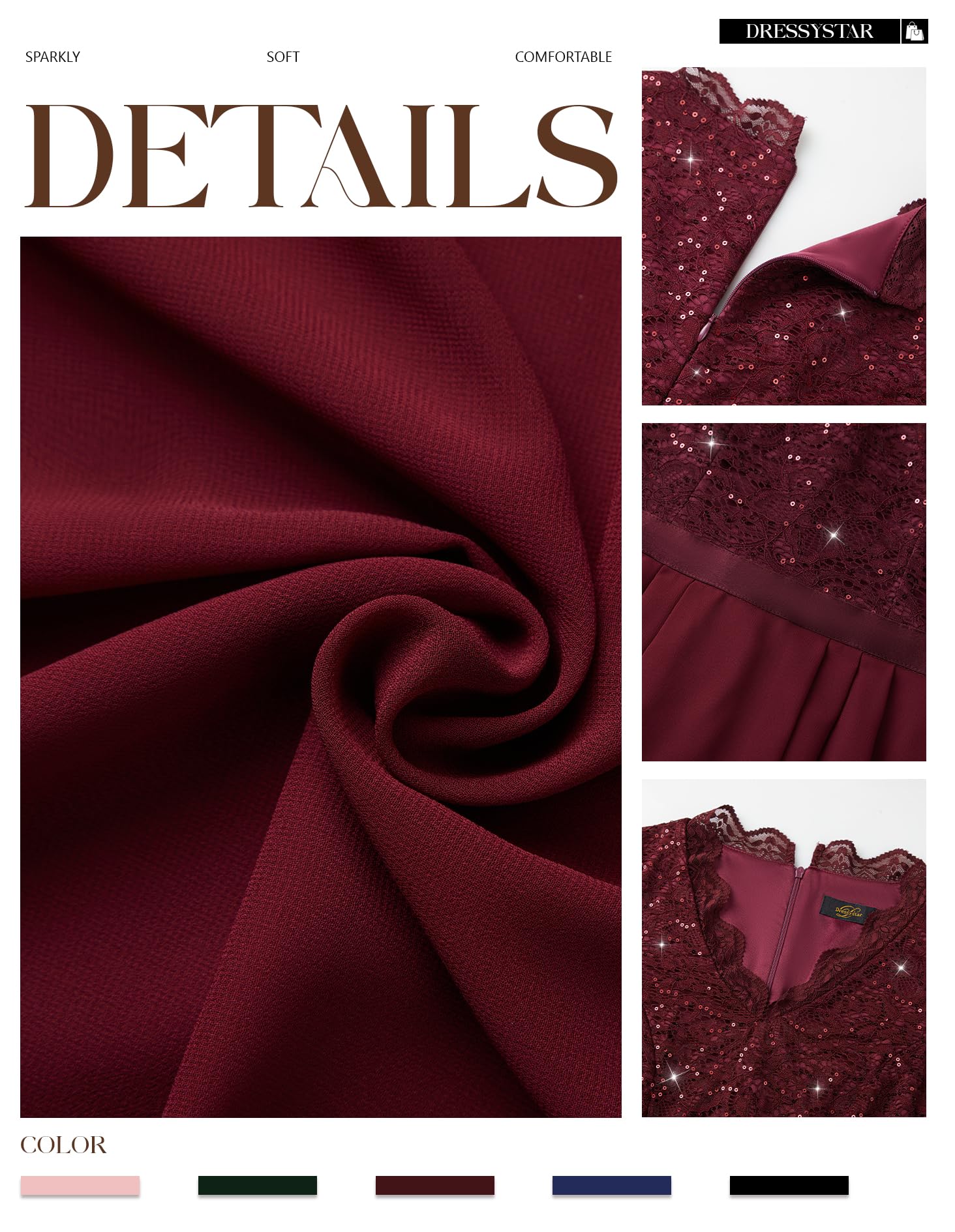 Robe de cocktail à paillettes pour femme - Élégante - Longueur genou - En mousseline de soie - Robe de mariage