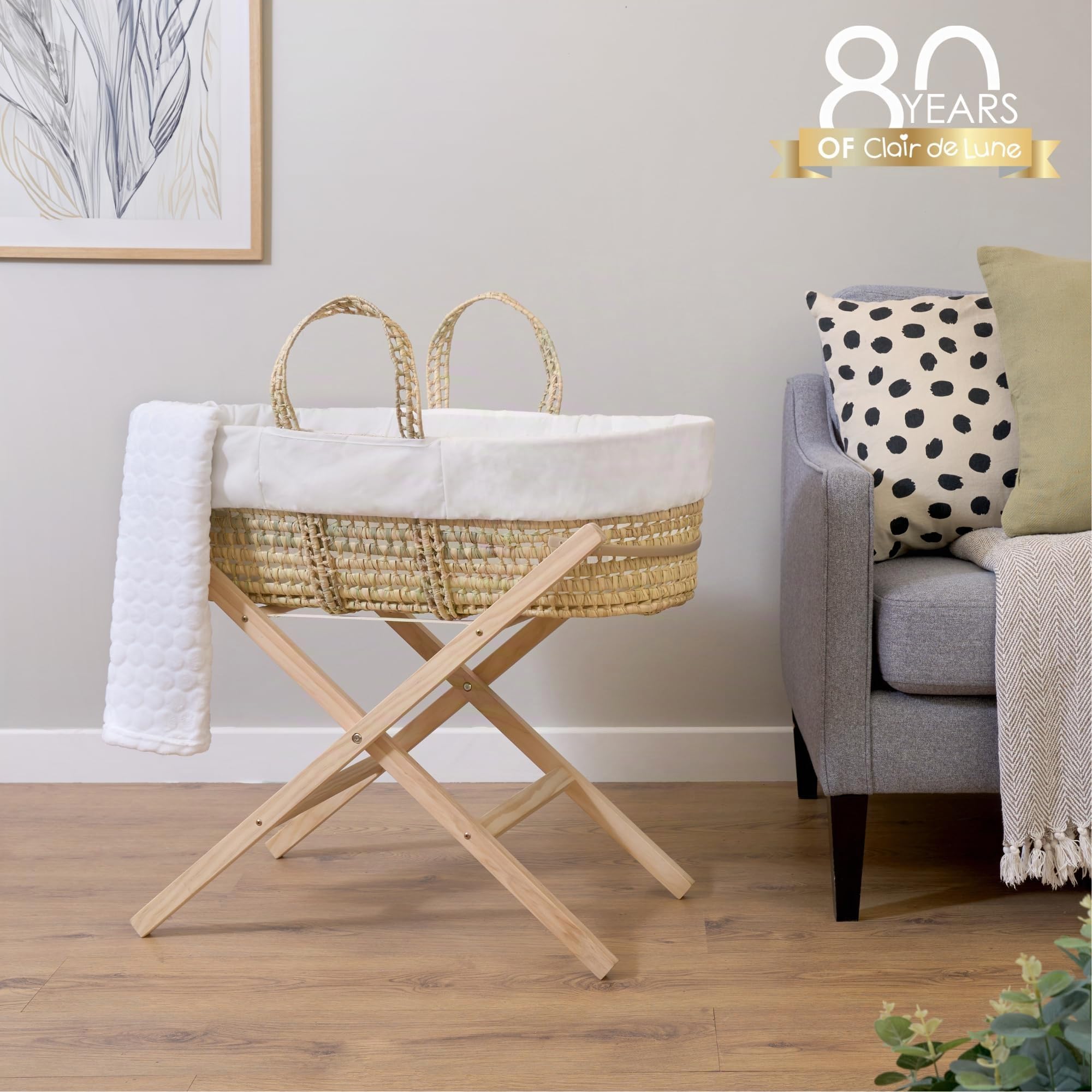 Clair de Lune Couffin Scandi Palmier 75 x 28 cm Blanc