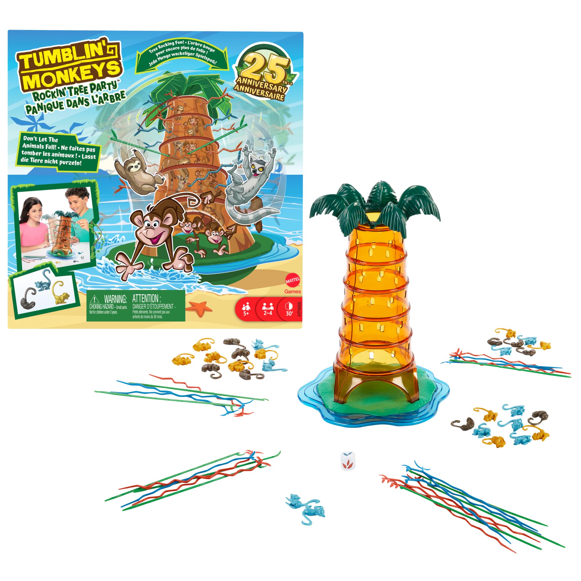Mattel Games Tumblin' Monkeys 25. Yıl Özel Kutu Oyunu Çocuklara ve aile ile arkadaşlarla geçen akşamlara yönelik Tumblin' Monkeys 25. Yıl Özel Kutu Oyunu HTW65