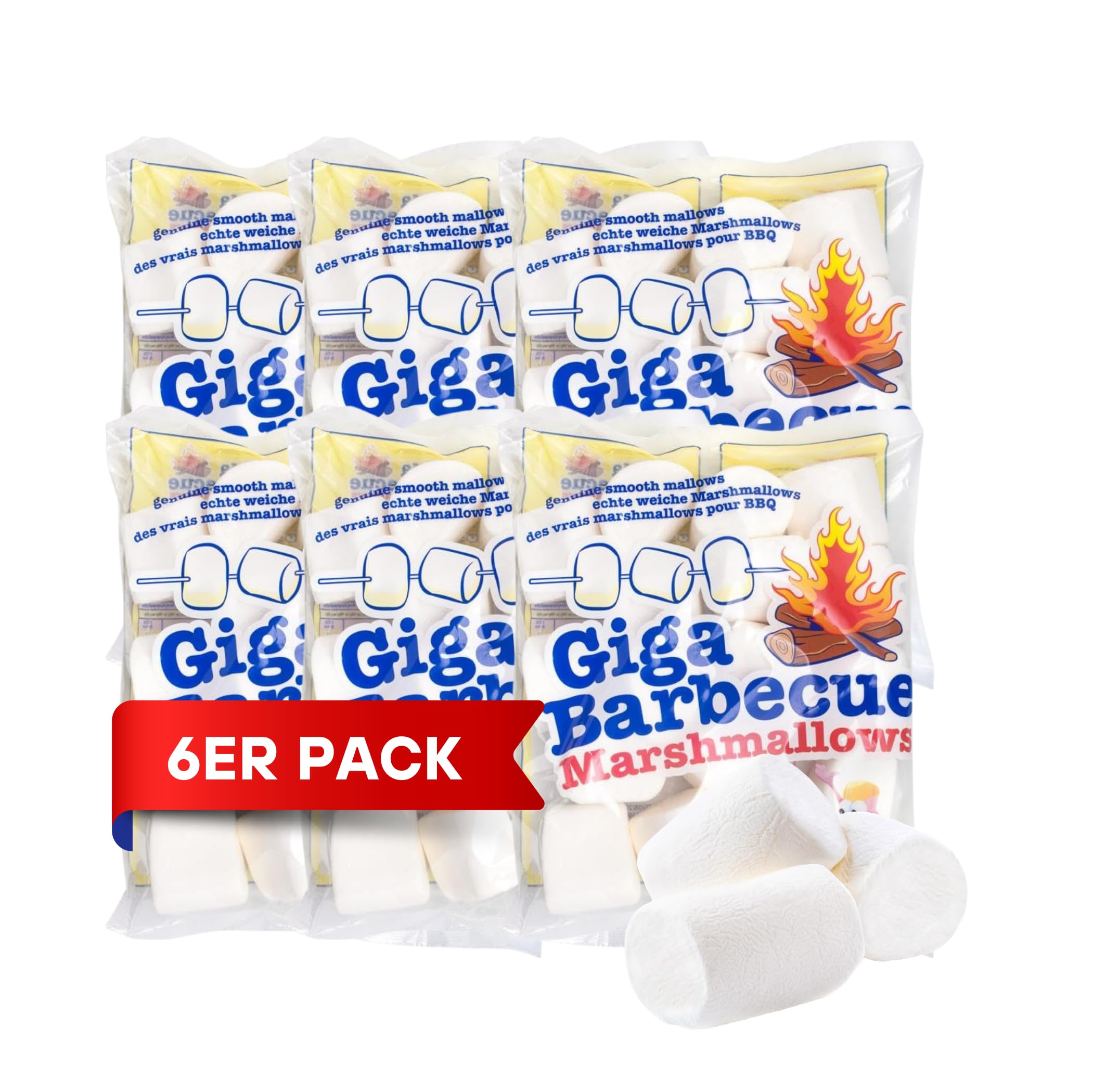 Mr. Mallo XXL Marshmallows 6x400G [ZUM GRILLEN & FÜR LAGERFEUER] - Riesen Marshmallow - Fluffige BBQ marshmallows - Mäusespeck softe Süßigkeit für