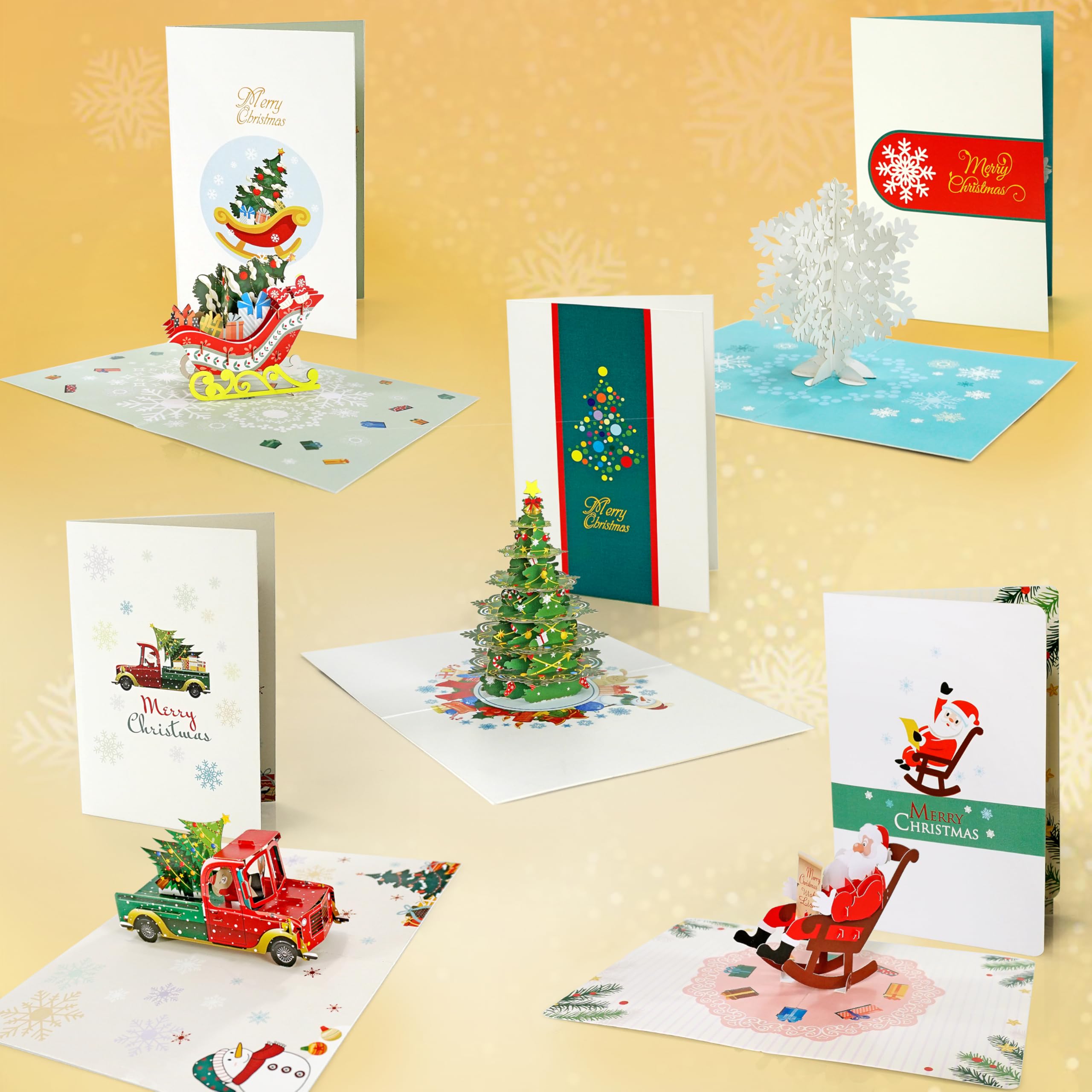 CUTPOPUP Pack 5 Merry Christmas Cards 2025, Pop Up Christmas Cards w Envelope, 3D Xmas Card - Image 2