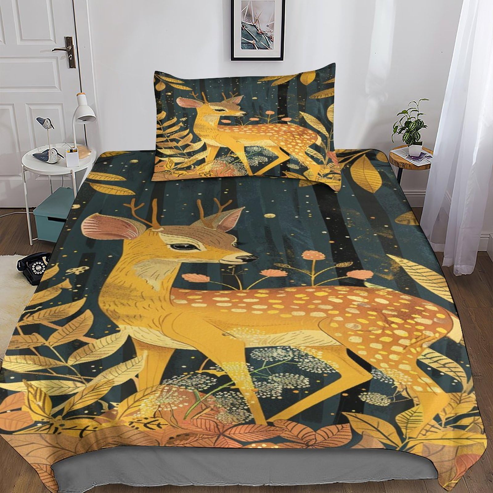 Set copripiumino per letto singolo con stampa 3D, motivo cervo, per ragazzi, ragazzi, 3 pezzi, per letto singolo (135 x 200 cm)