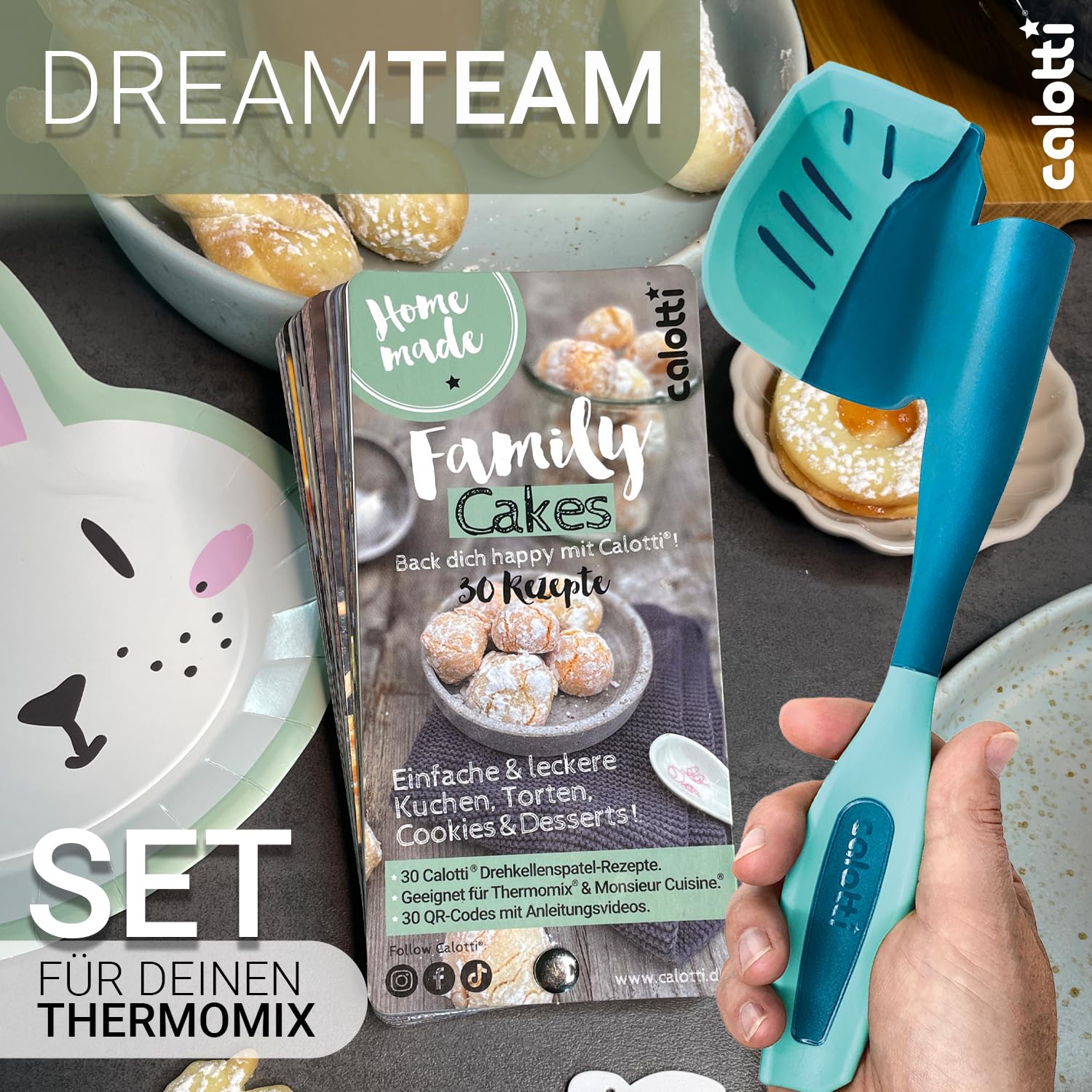 Calotti® Set – Ventagli da forno Family Cakes e spatola girevole per il Thermomix in confezione risparmio