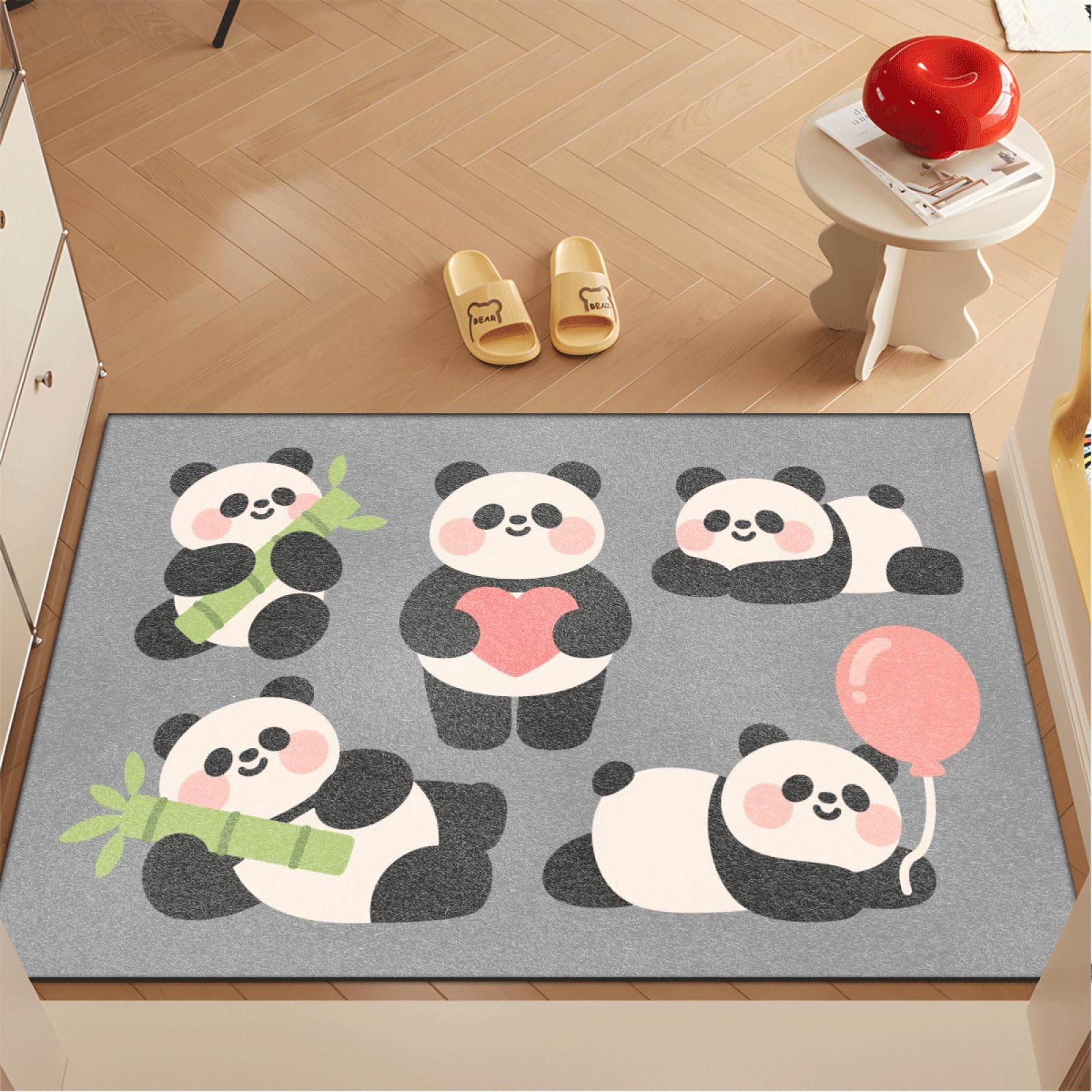 Paillasson Exterieur Entree Coeur Panda Gris Tapis Entree Interieur Facile à Nettoyer Paillasson Interieur Antidérapant Lavable en Machine pour Chambre Cuisine Couloir 60x90 cm
