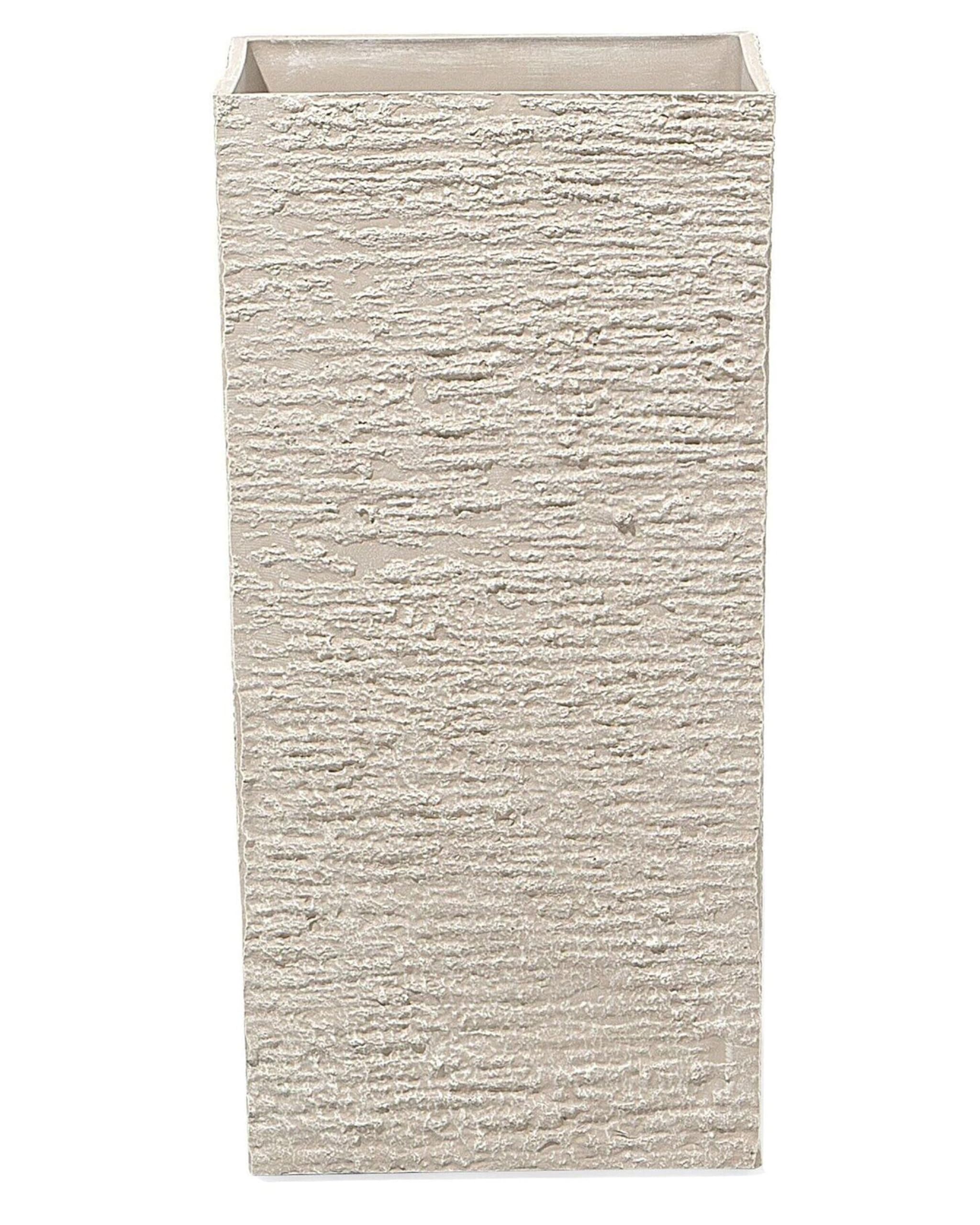 Beliani Haut Cache-Pot Beige Carré 30 x 30 x 60 cm Pot de Fleurs Robuste en Pierre et Polyrésine au Design Moderne Idéal pour Extérieur et Intérieur