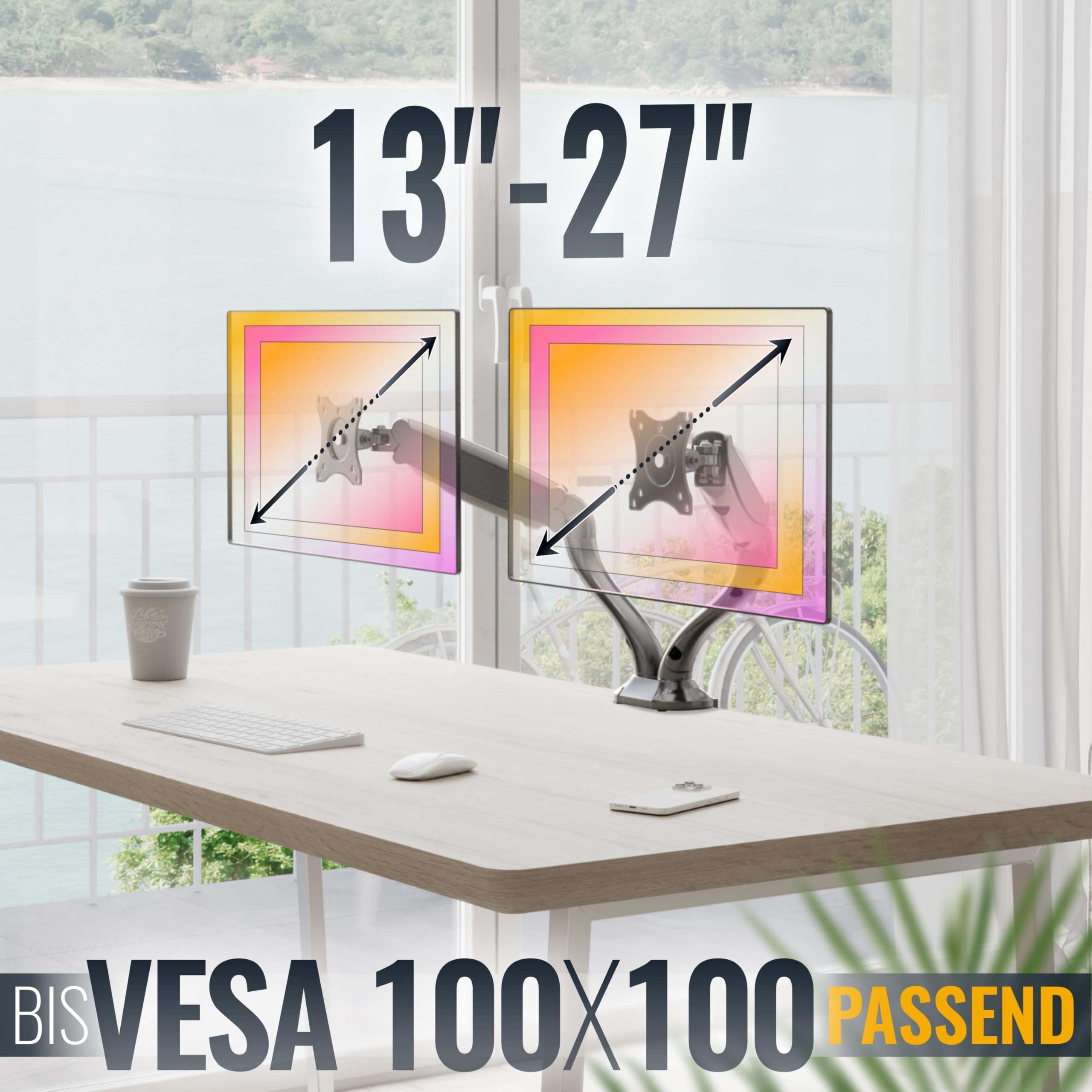 Ricoo Monitor Halterung 2 Monitore TS6611 Tischhalterung mit Gasdruckfeder Monitorhalterung 13–27 Zoll VESA 75x75 100x100 Monitorarm zur Tischmontage Bildschirmhalterung schwenkbar Monitorhalter – Bild 5