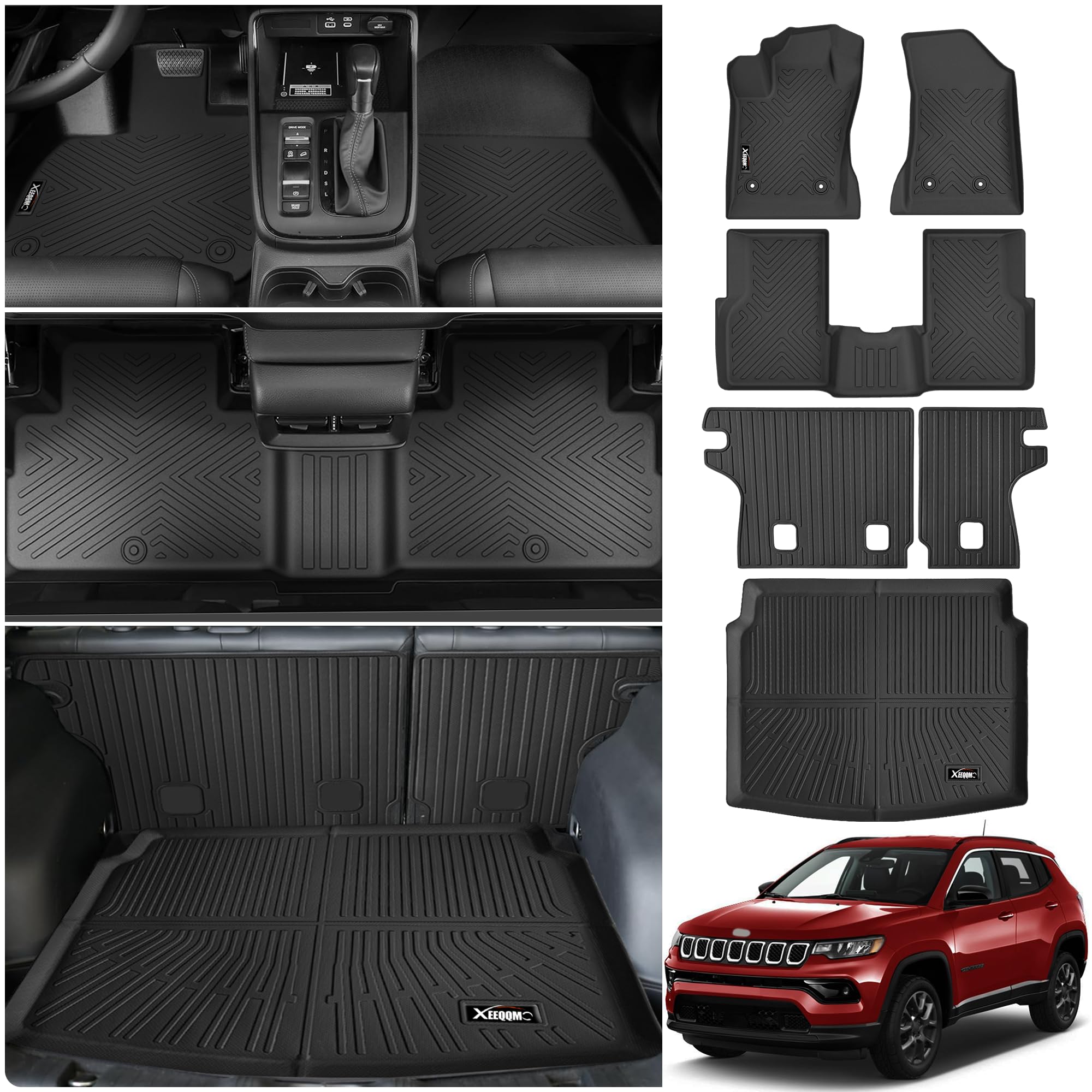 Floor Mats &Trunk Mat for 2017-2025 Jeep Compass with Backrest Mat All Weather TPE Rubber Cargo Liner Back Seat Cover 3rd Row for Jeep Compass 2017-2025 Accessories