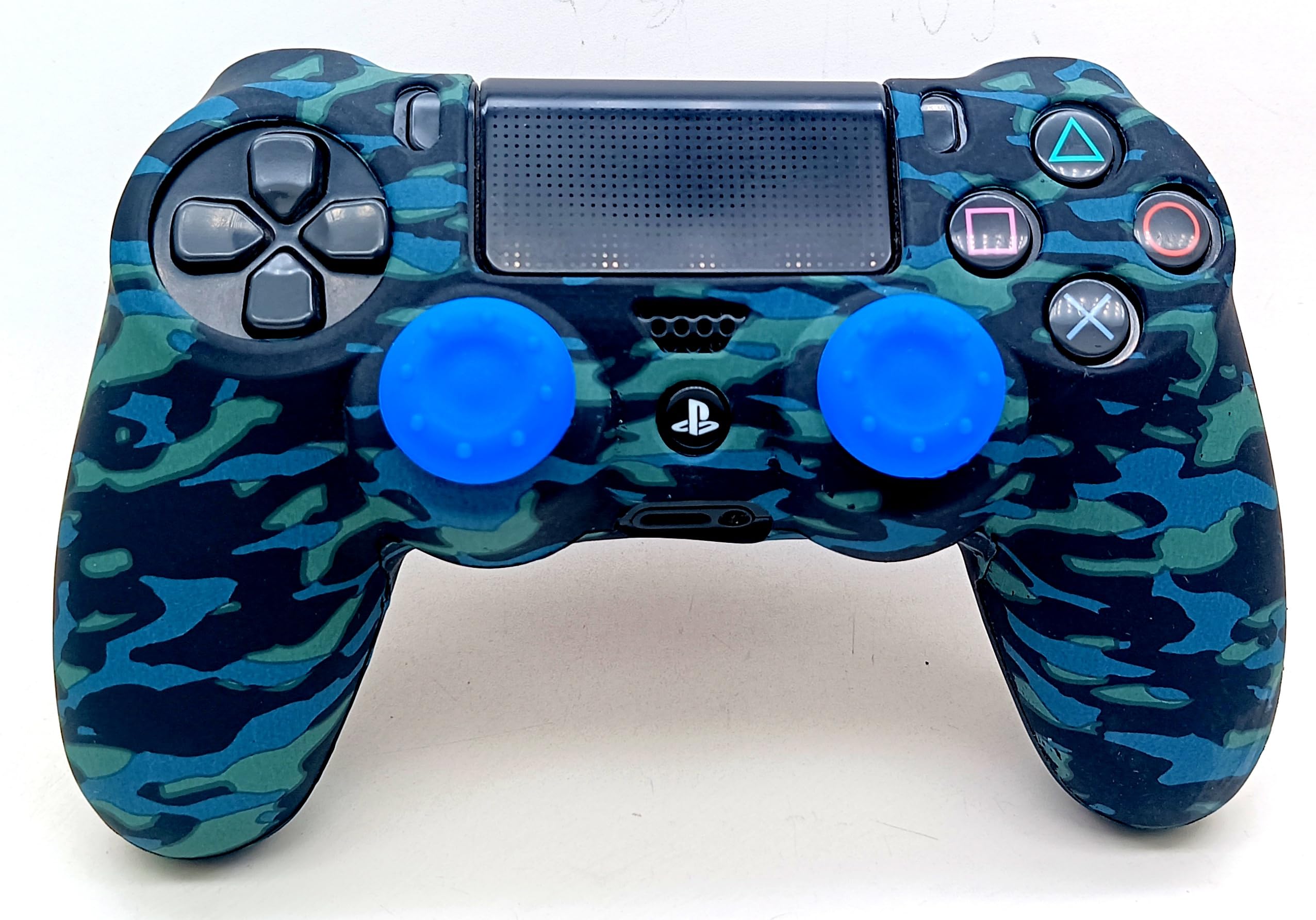 TMG Ps4 Controller Silicone Protective Skin Case Cover Anti-Slip Protector Case for PS4 Controlle with Matching Thumb Grips Theme- Blue Camouflage-image-43