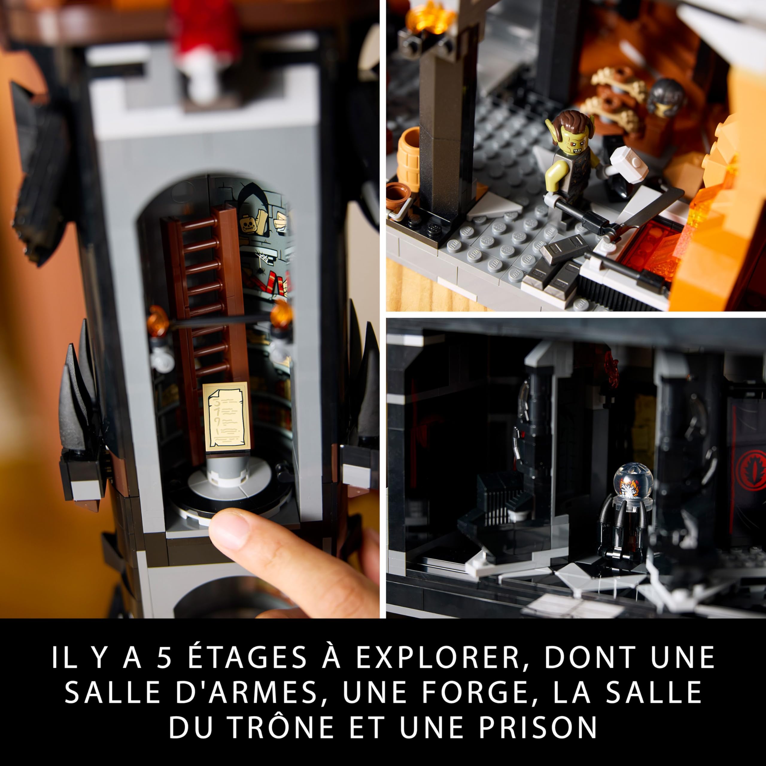 LEGO Icons Le Seigneur des Anneaux : Barad-dûr - Set de Construction de la forteresse - Idée de Cadeau pour Adultes - Minifigurines de Sauron, Frodon, Sam, Gollum, Gothmog et des Orcs 10333