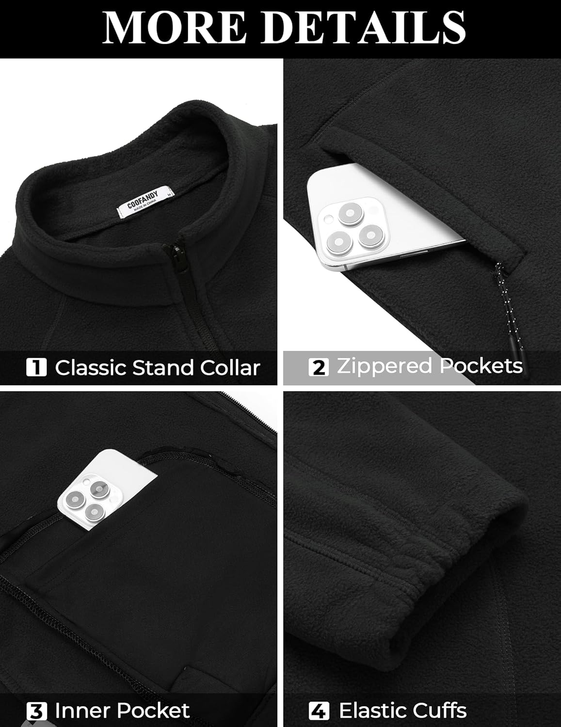 COOFANDY Men's Fleece Jackets Full Zip Raglan Long Sleeve Lightweight Casual Outdoor Warm Jacket Coat with Pockets - Image 5