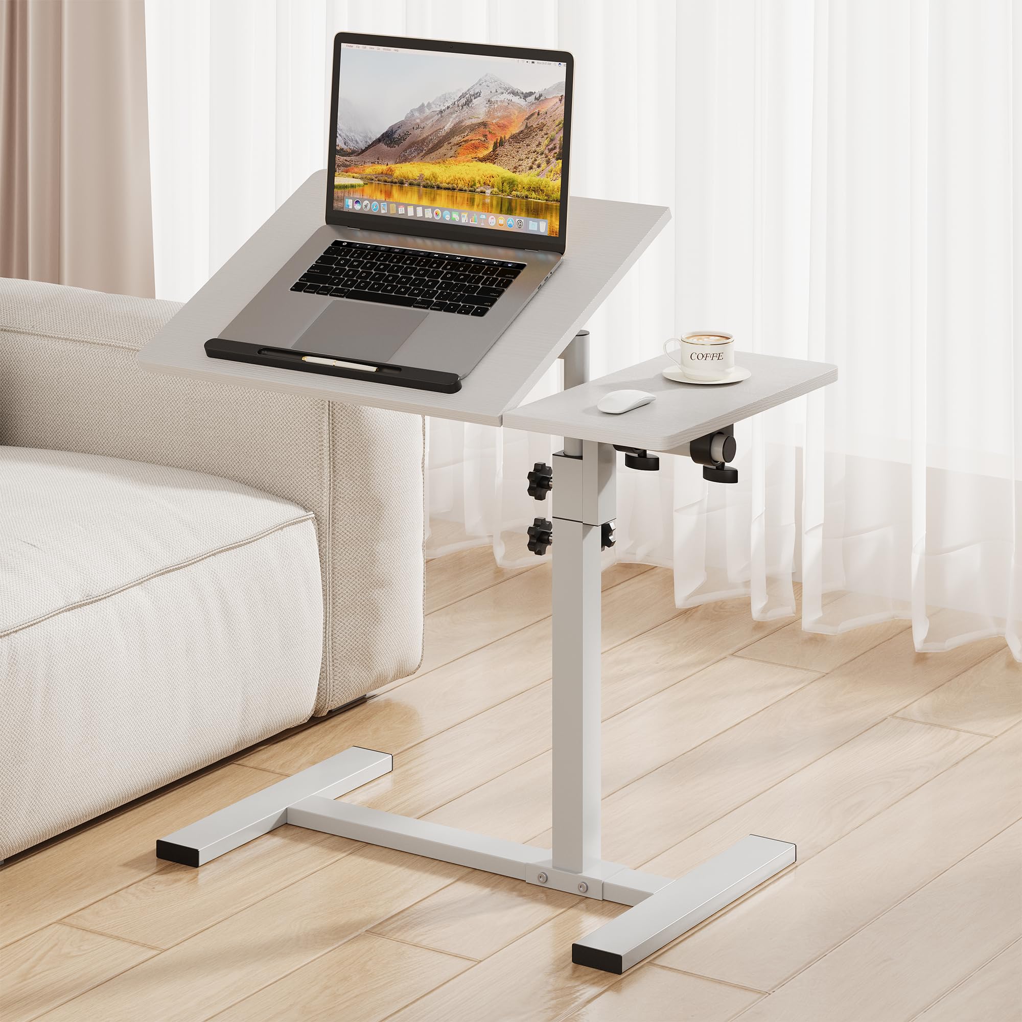 Overbed Table with Wheels, Adjustable Height Mobile Desk, White