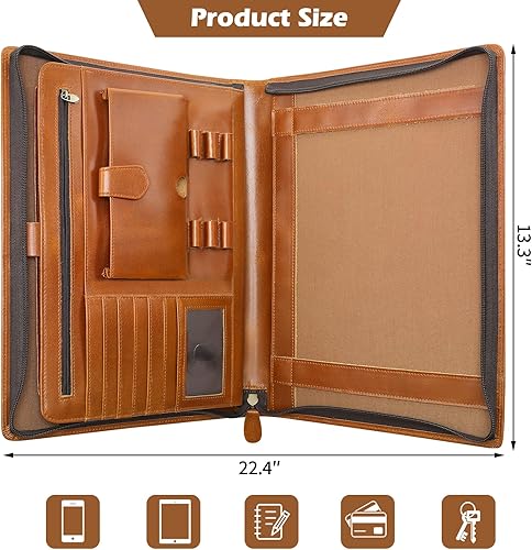 Miniatura 2 de Carpeta portafolio de cuero - Organizador de padfolio con cremallera  Cuaderno de padfolio  Organizador de documentos folio  Organizador de negocios