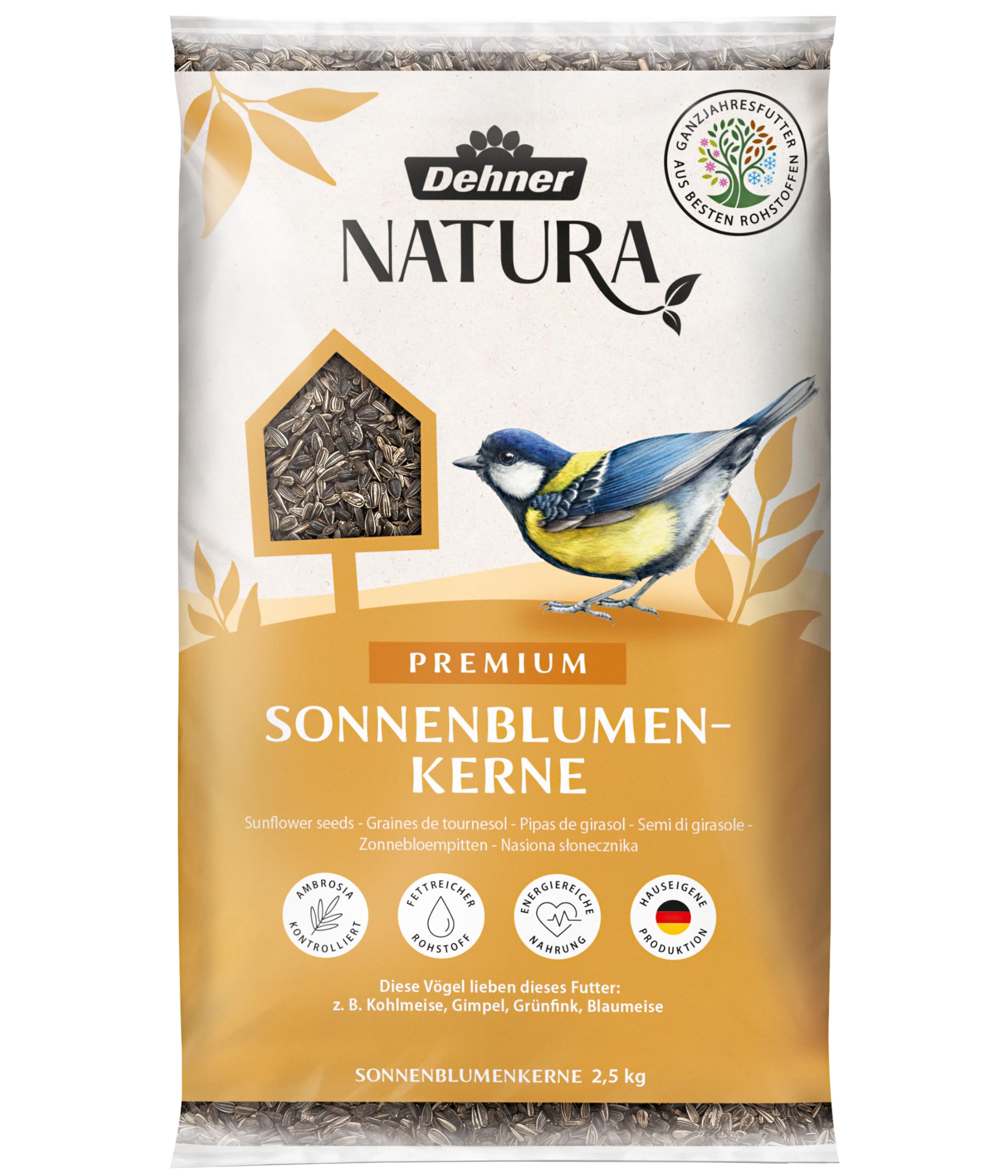 Dehner Natura Nourriture pour Oiseaux Sauvages Graines de Tournesol 2,5 kg