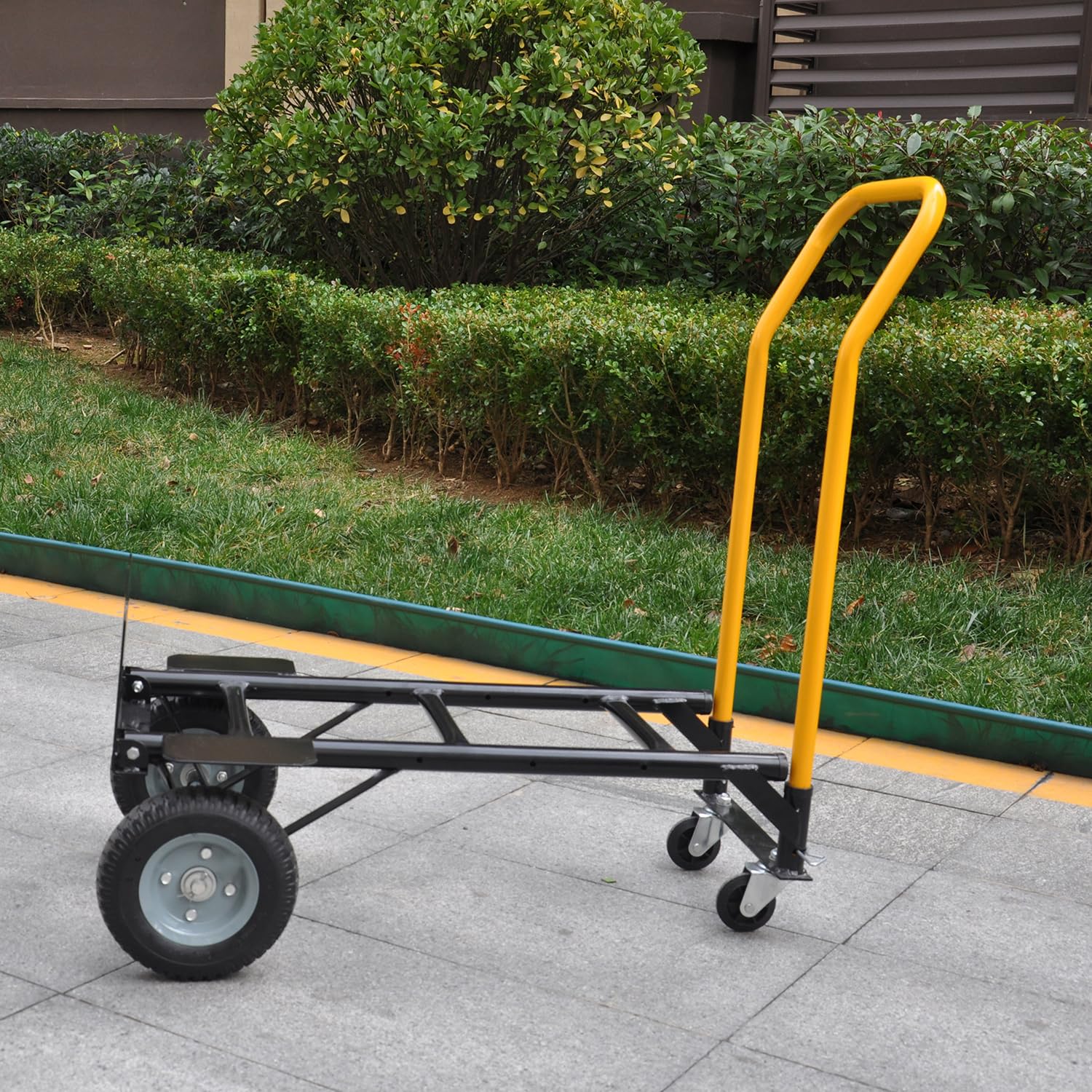 Carrello a mano convertibile, resistente, 2 in 1, con capacità di 362,9 kg, con 4 ruote non piatte, per traslochi, magazzini, uffici, alimentari, giardino e uso industriale (nero-A)