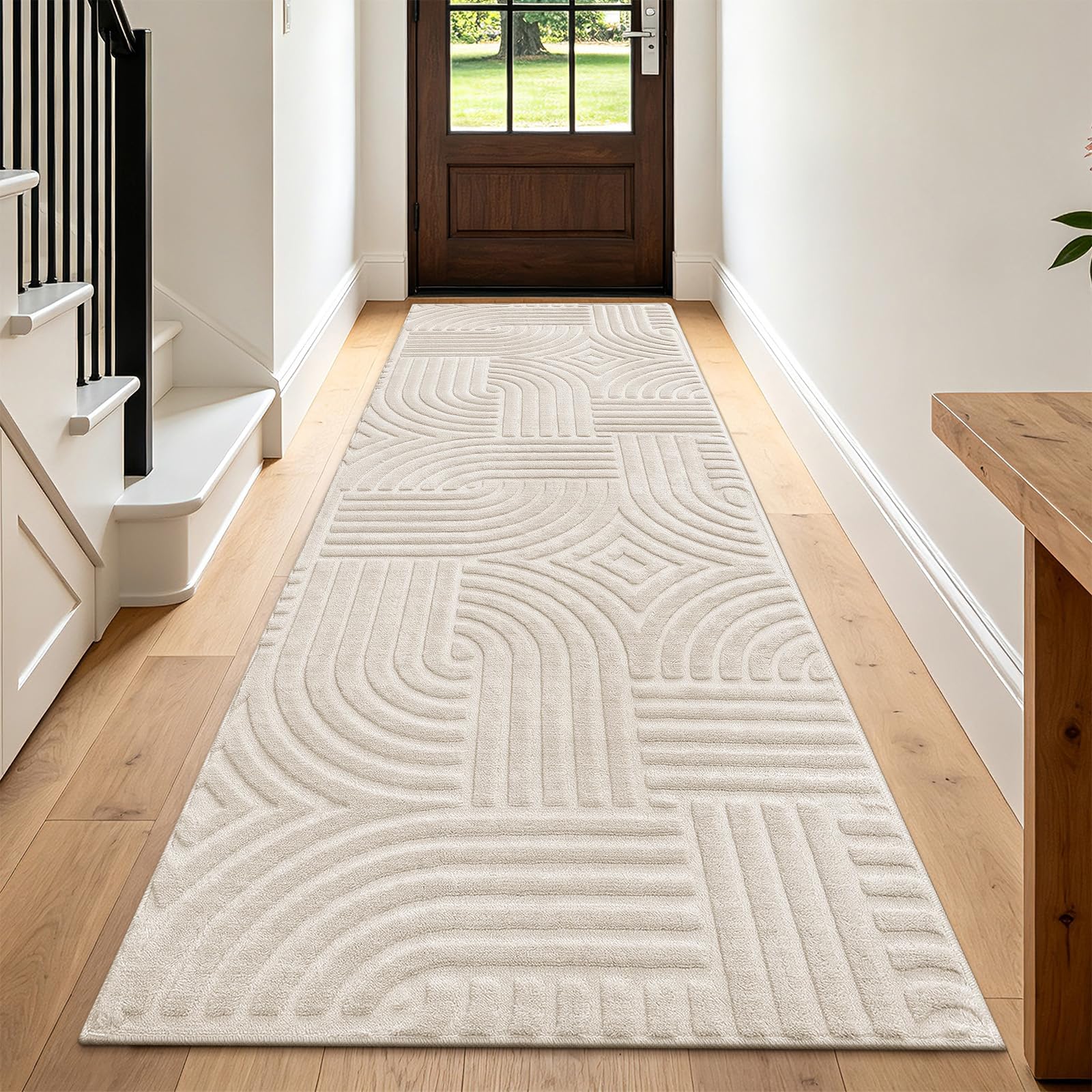 Enyhom Beige Runner Rug Hallway 80x240cm Non Slip Washable Carpet Runner