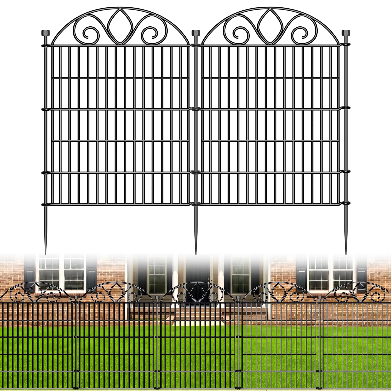 5 Panels No Dig Decorative Garden Fence – 86cm (H) x 335cm (L) Outdoor Rustproof Metal Dog Fence for Yard, Animal Barrier Fence for Pet, Garden Border, Patio, Flower Beds | Temporary Fencing