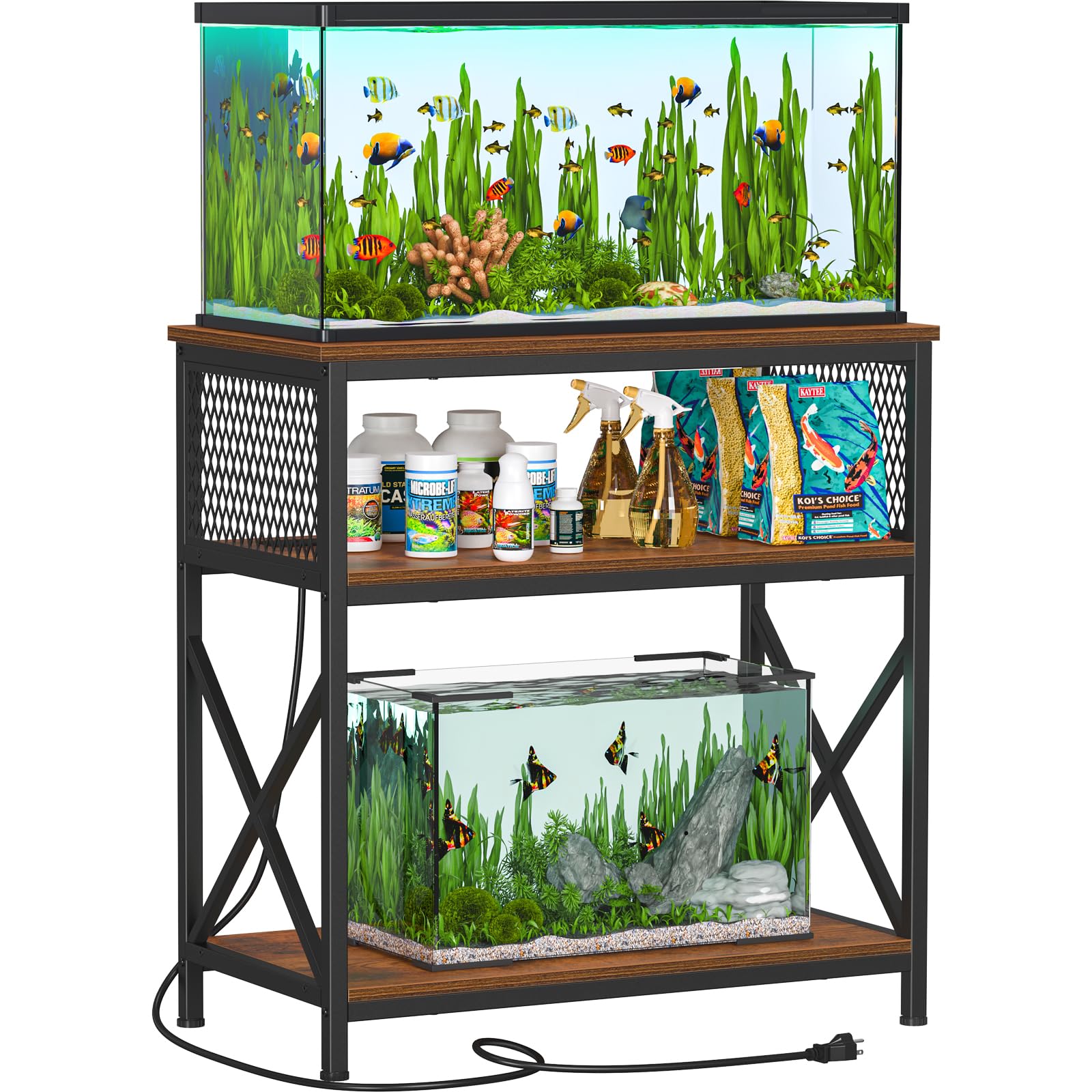 Snughome Support d'aquarium de 75 litres avec station de charge, support d'aquarium robuste avec armoire de rangement, support d'aquarium en métal pour aquariums de 60 de long, 85 et 90 litres