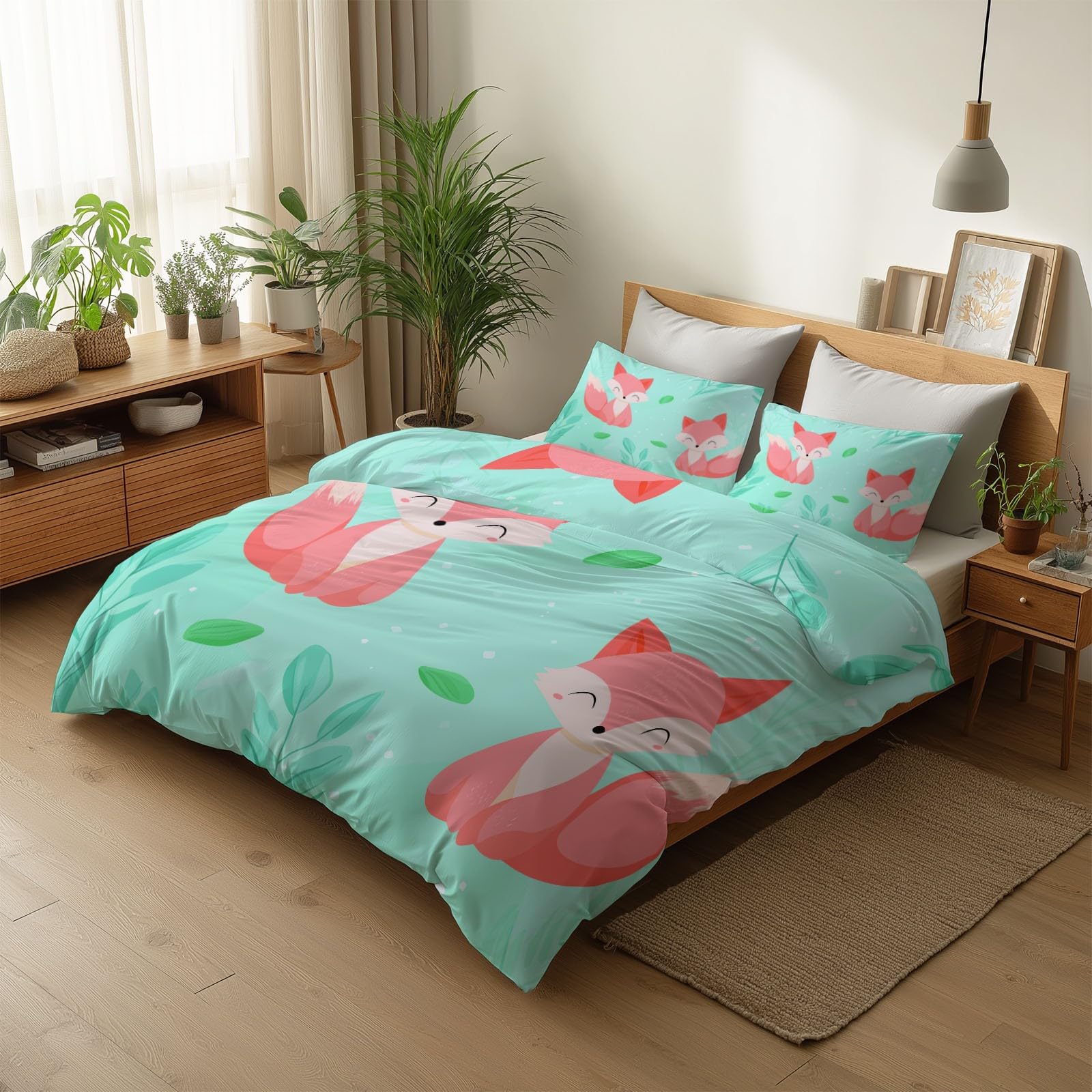 Generisch 3-częściowy komplet pościeli na kołdrę 240 x 220 cm, miękka i oddychająca poszewka na kołdrę z zamkiem błyskawicznym i poszewką na poduszkę 80 x 80 cm, miętowa zieleń